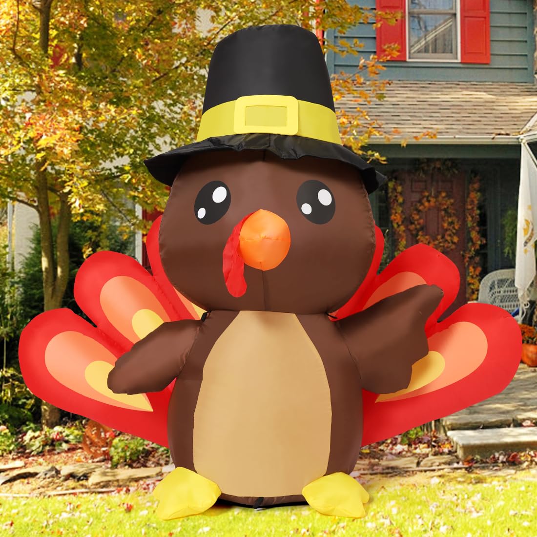 4FT Tall Thanksgiving Turkey Baby in Hat Inflatable with LEDs