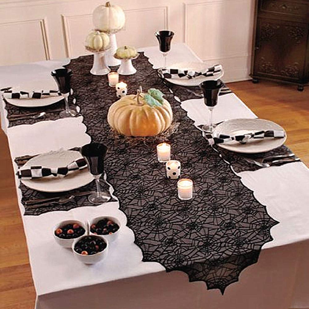 Halloween Table Runner with Spider Web Lace