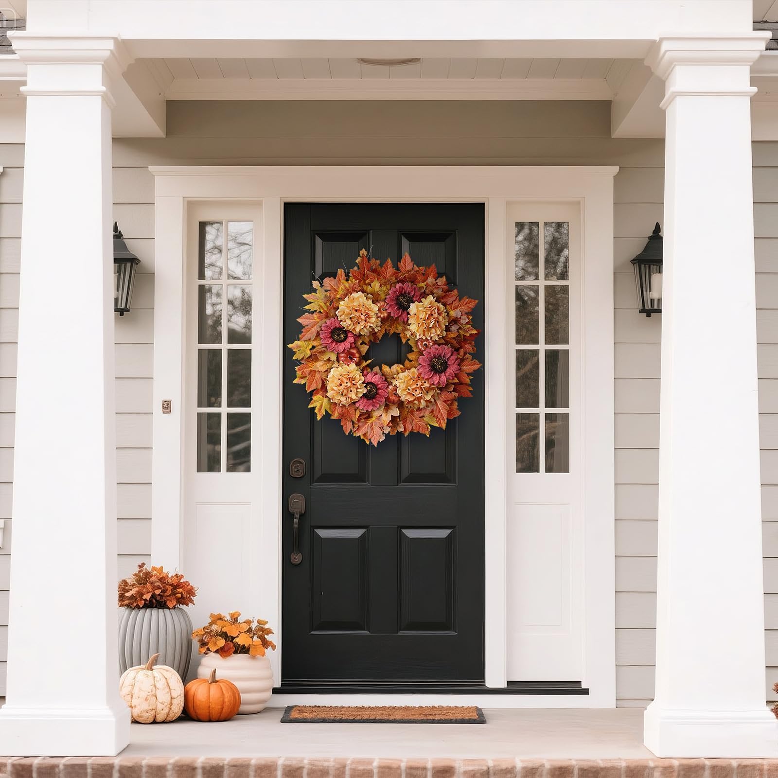 28'' Large Fall Wreath with Artificial Maple Leaves & Faux Sunflower Indoor/Outdoor