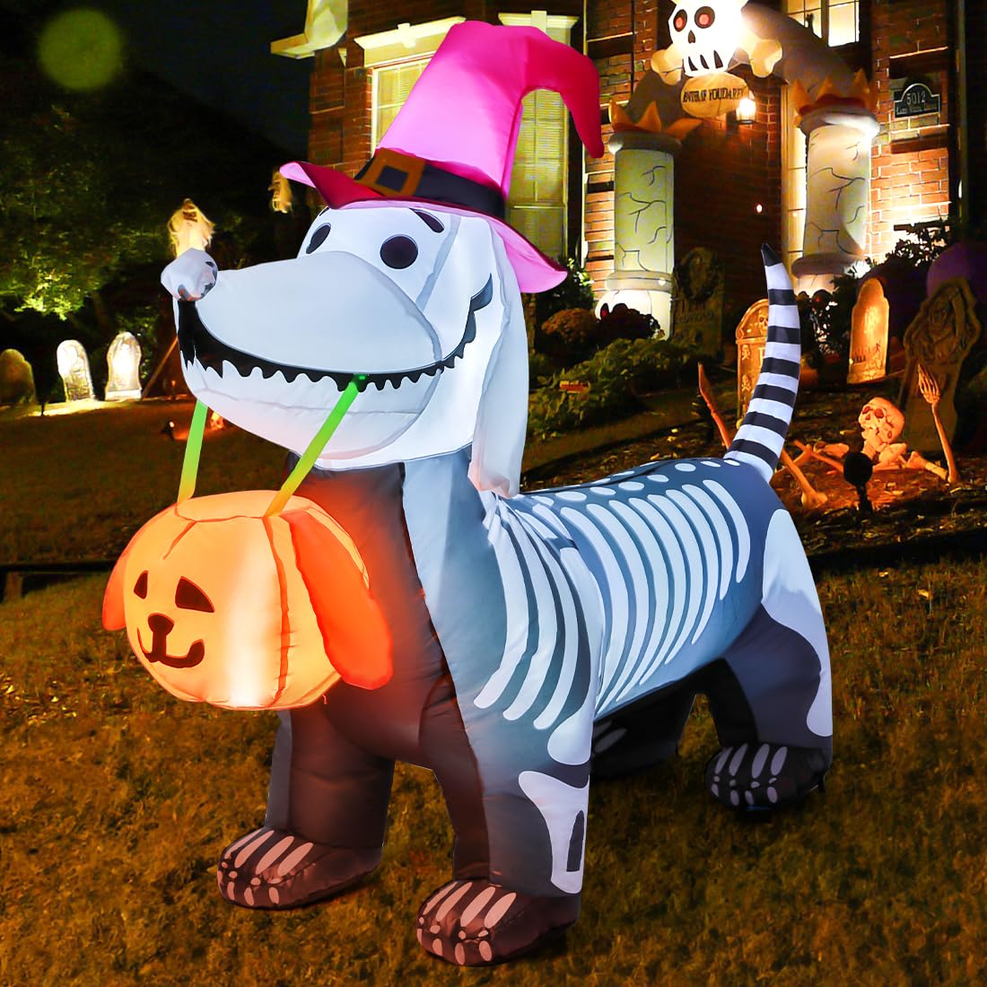 5.5 FT Skeleton Puppy Halloween Inflatable with Build-in LEDs