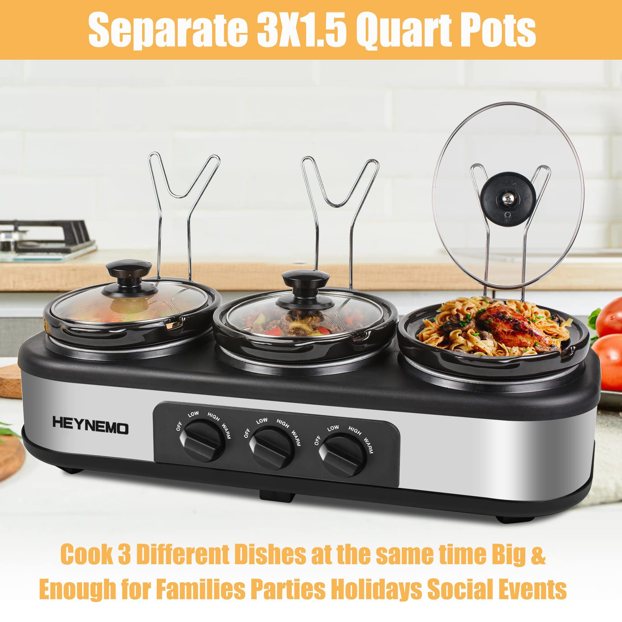 Triple Slow Cooker, 3×1.5 QT Buffet Servers and Warmers