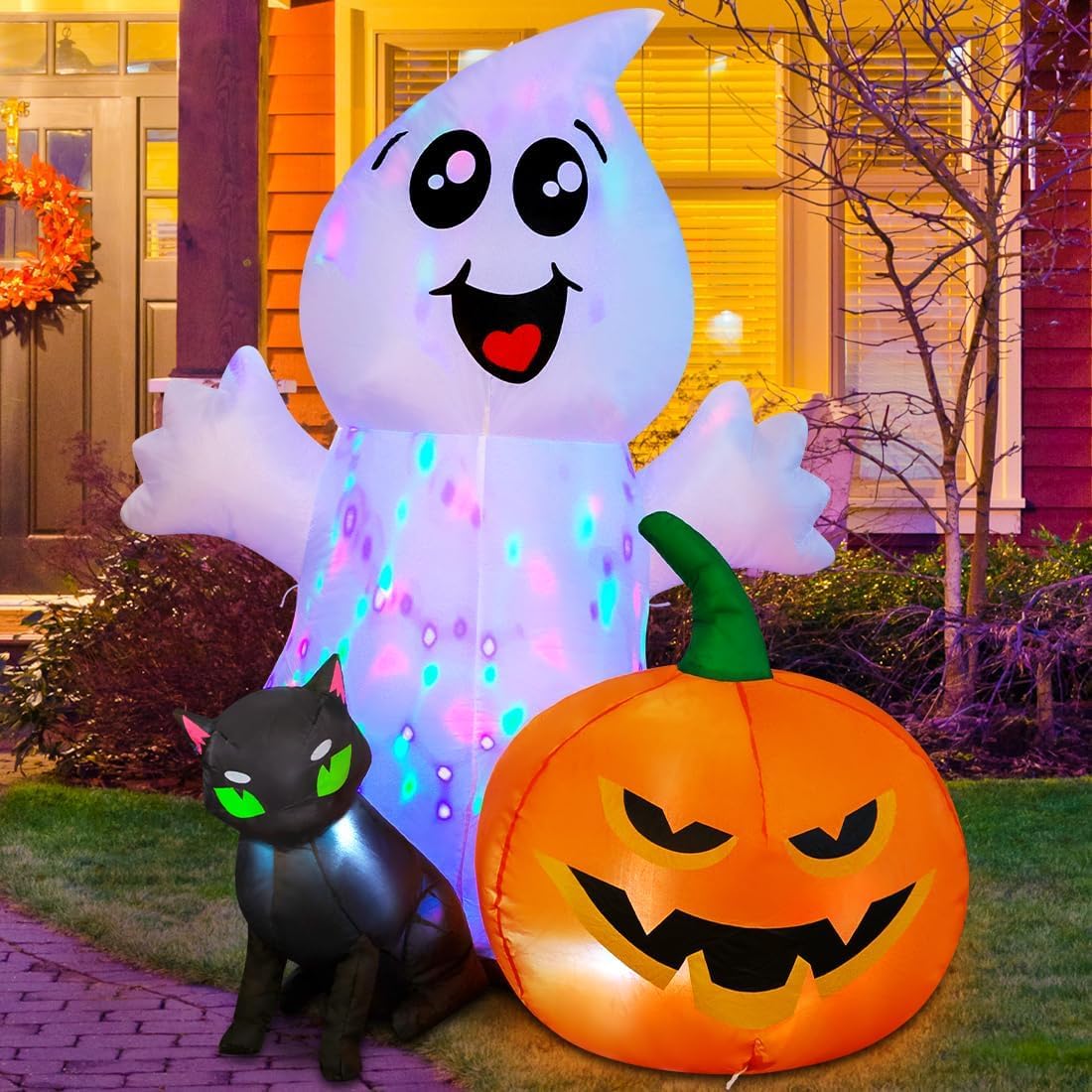 5FT Ghost with Black Cat and Pumpkin Halloween Inflatable
