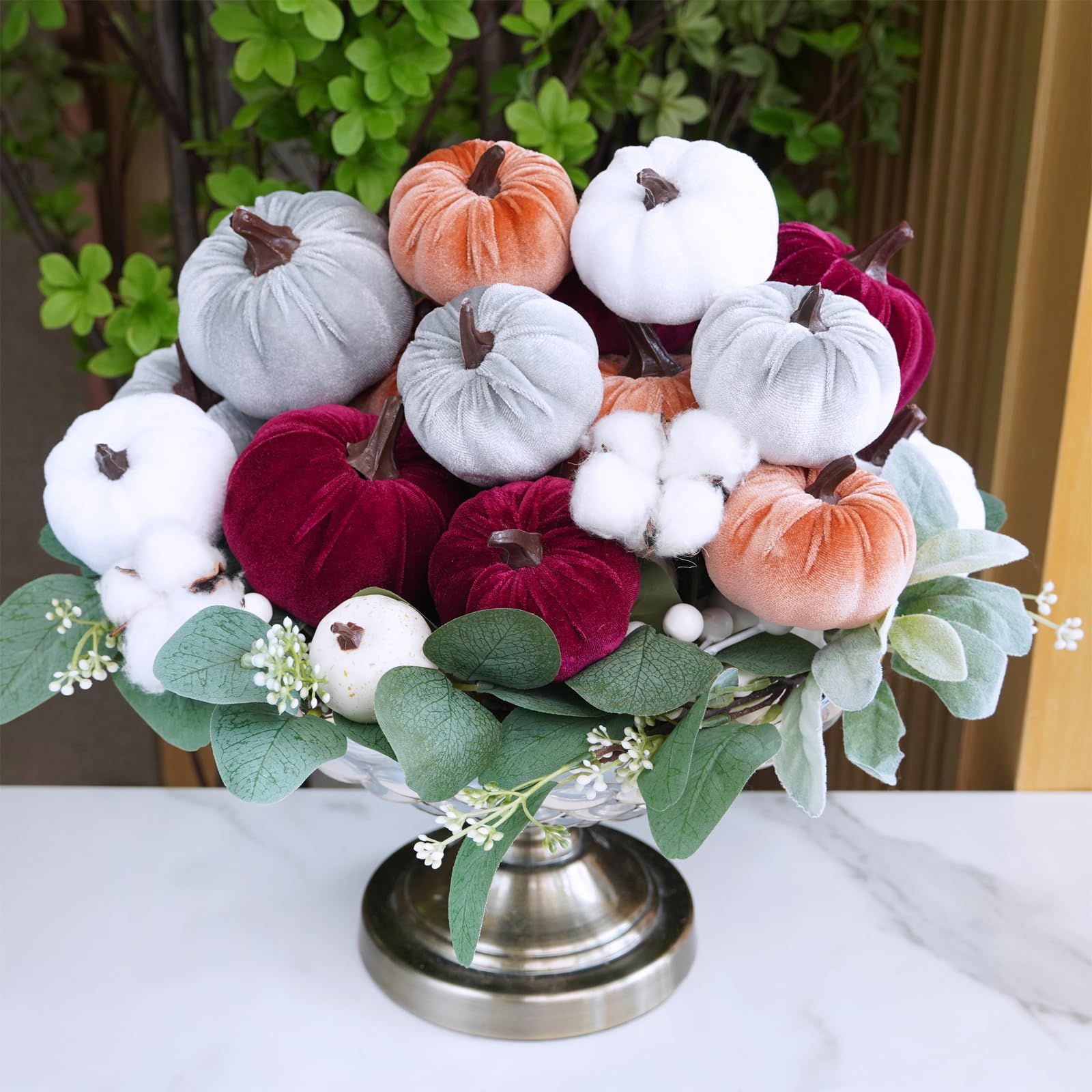 16 Pcs Assorted Fall Artificial Velvet Pumpkins Small Decorative Fabric Pumpkins