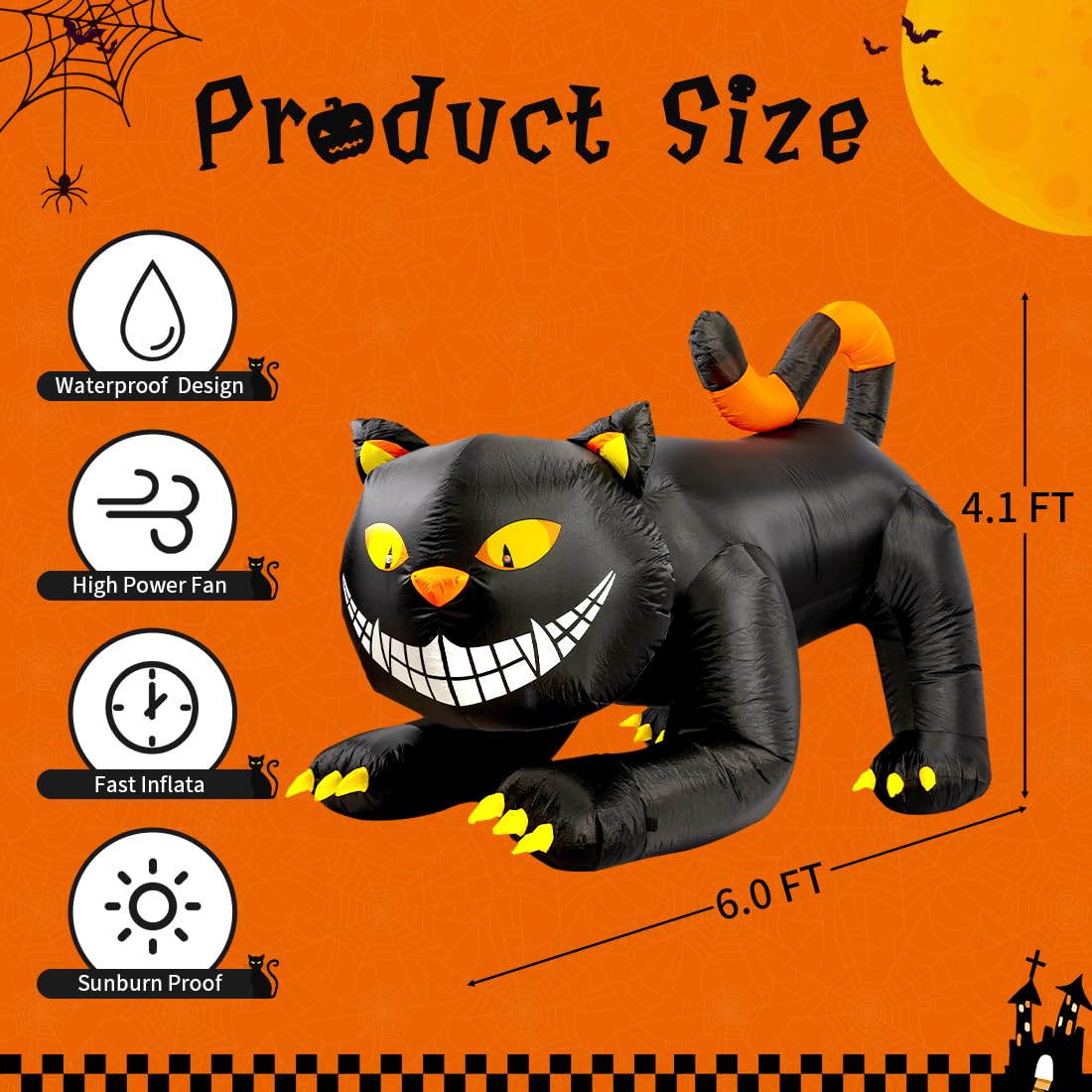 6FT Black Cat with Shakable Head Inflatable