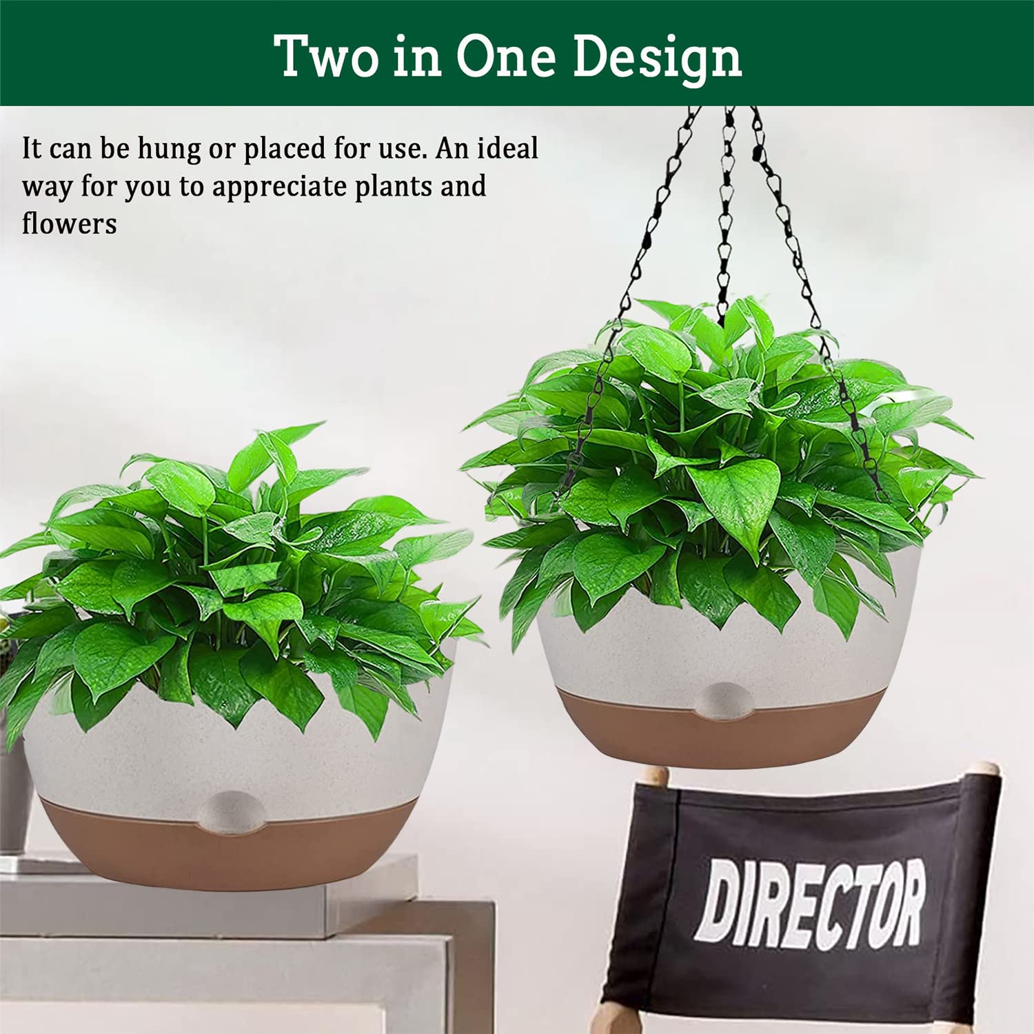 2 Pack 10 Inch White Indoor Outdoor Hanging Planter Baskets