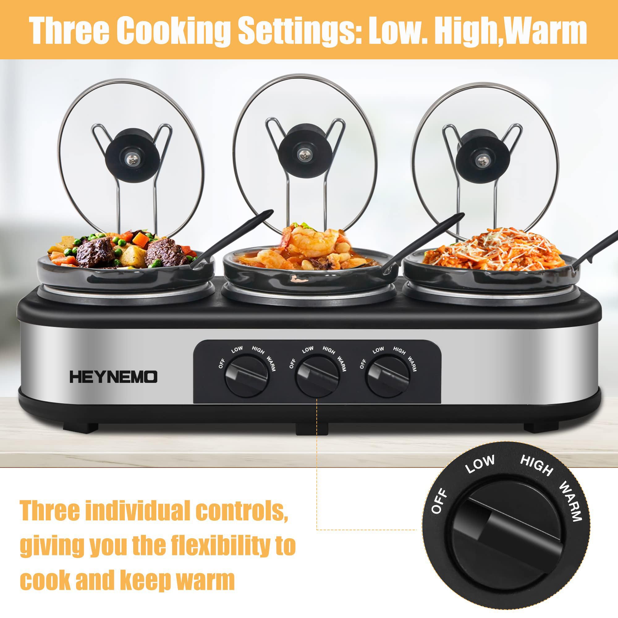 Triple Slow Cooker, 3×1.5 QT Buffet Servers and Warmers