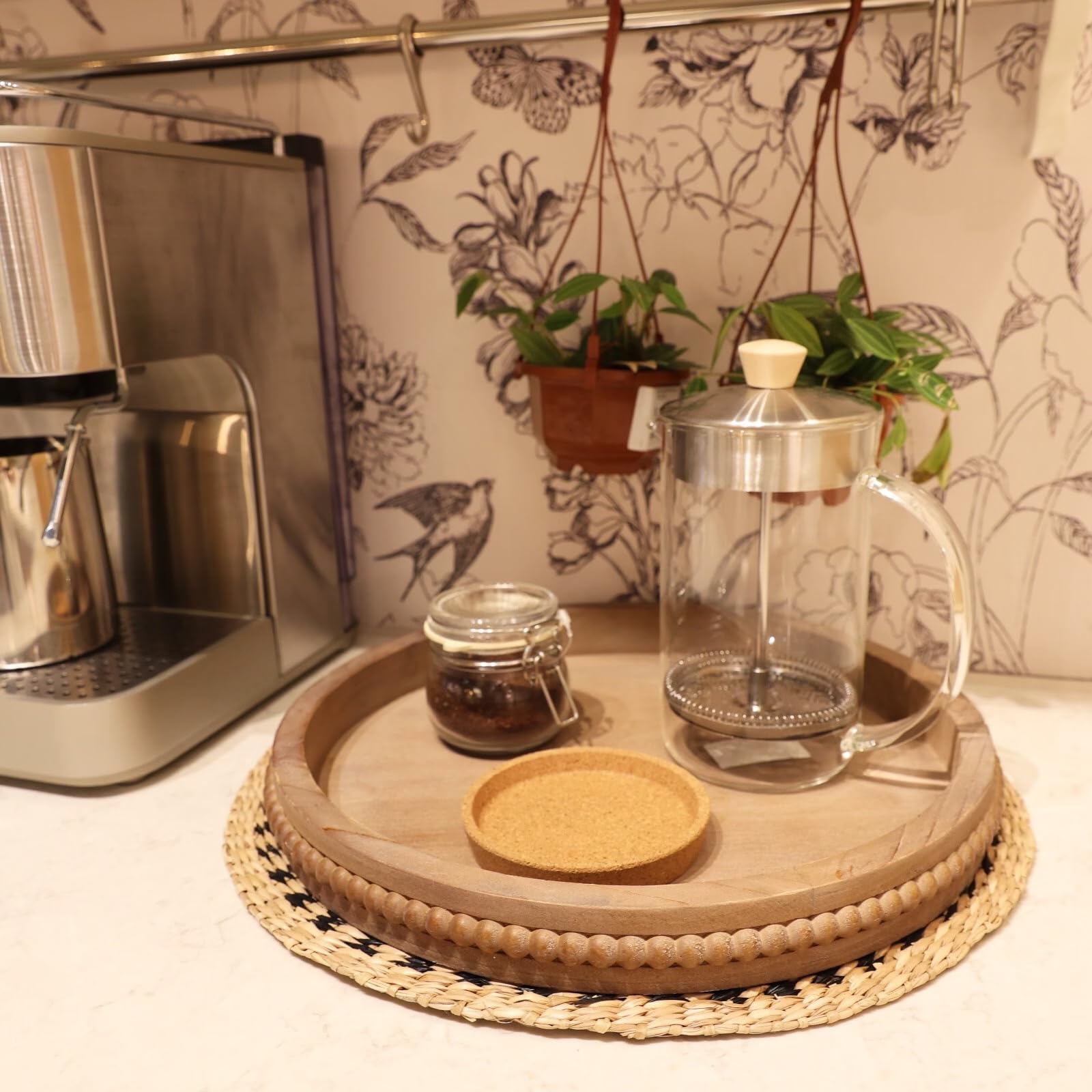 Wood Decorative Serving Tray with Bead