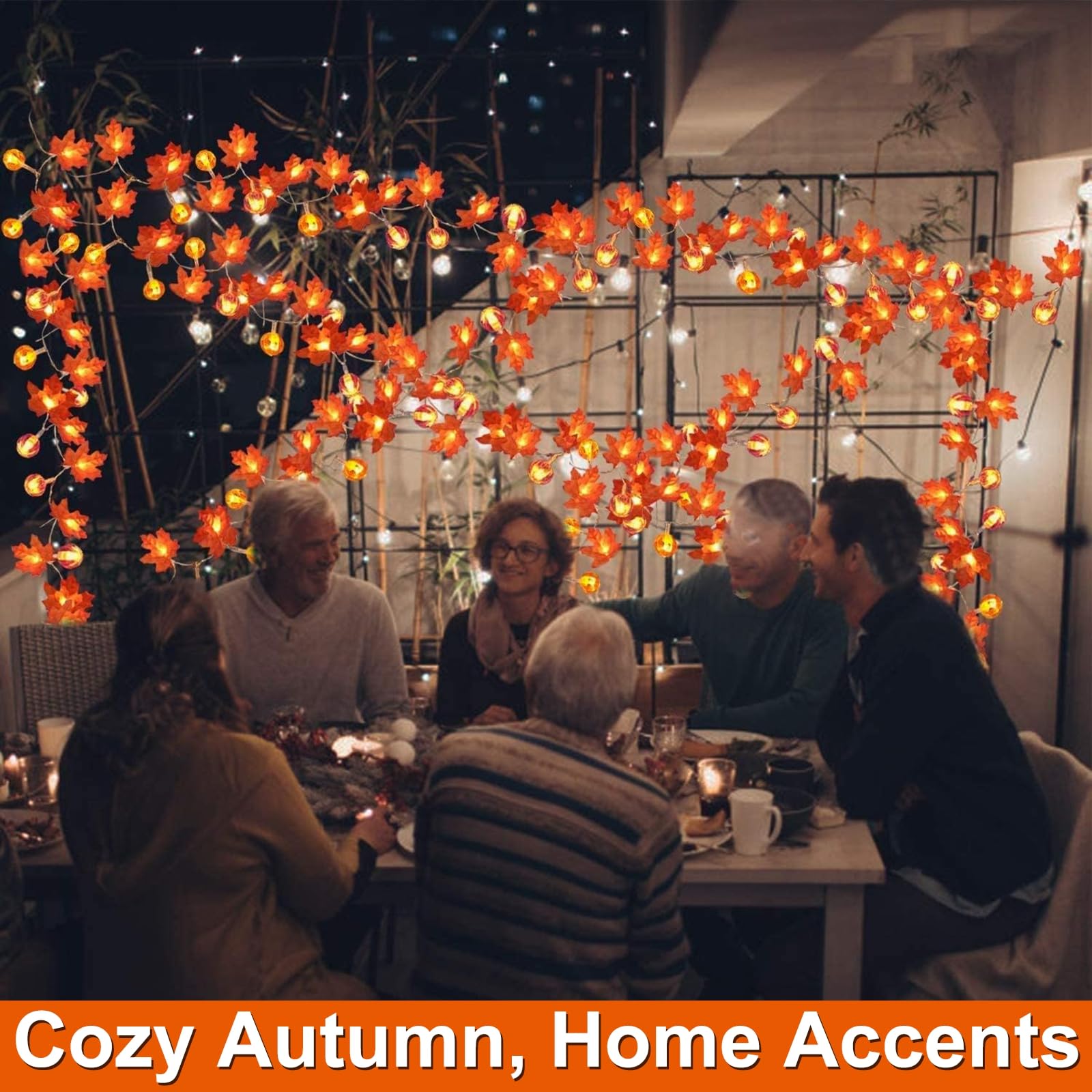 3 Pack Fall Garland with Pumpkin Lights & Enlarged Maple Fall String Lights