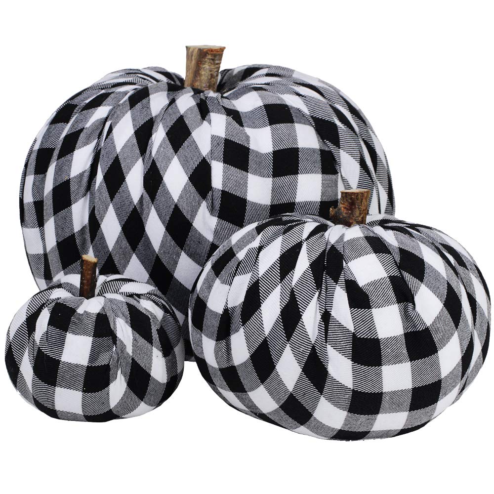 3 Pk Assorted Buffalo Plaid Burlap Pumpkins