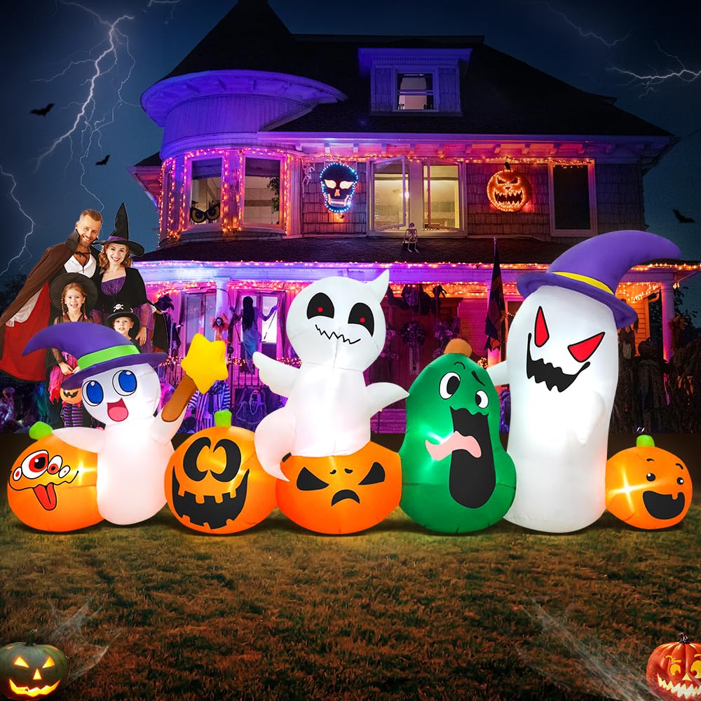 8 FT Halloween Inflatable Ghosts Pumpkins Witch Hats