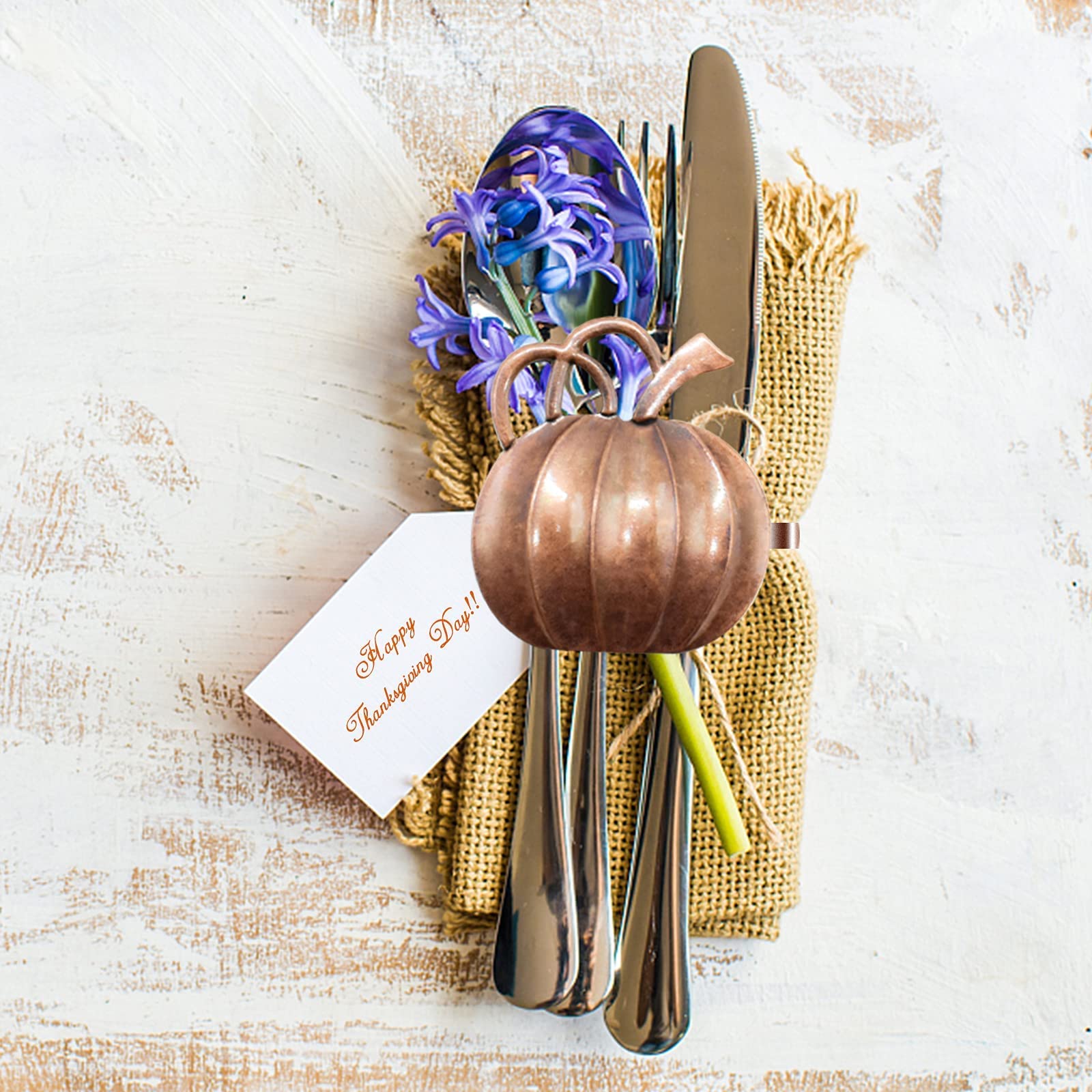 bronze pumpkin shaped napkin ring set