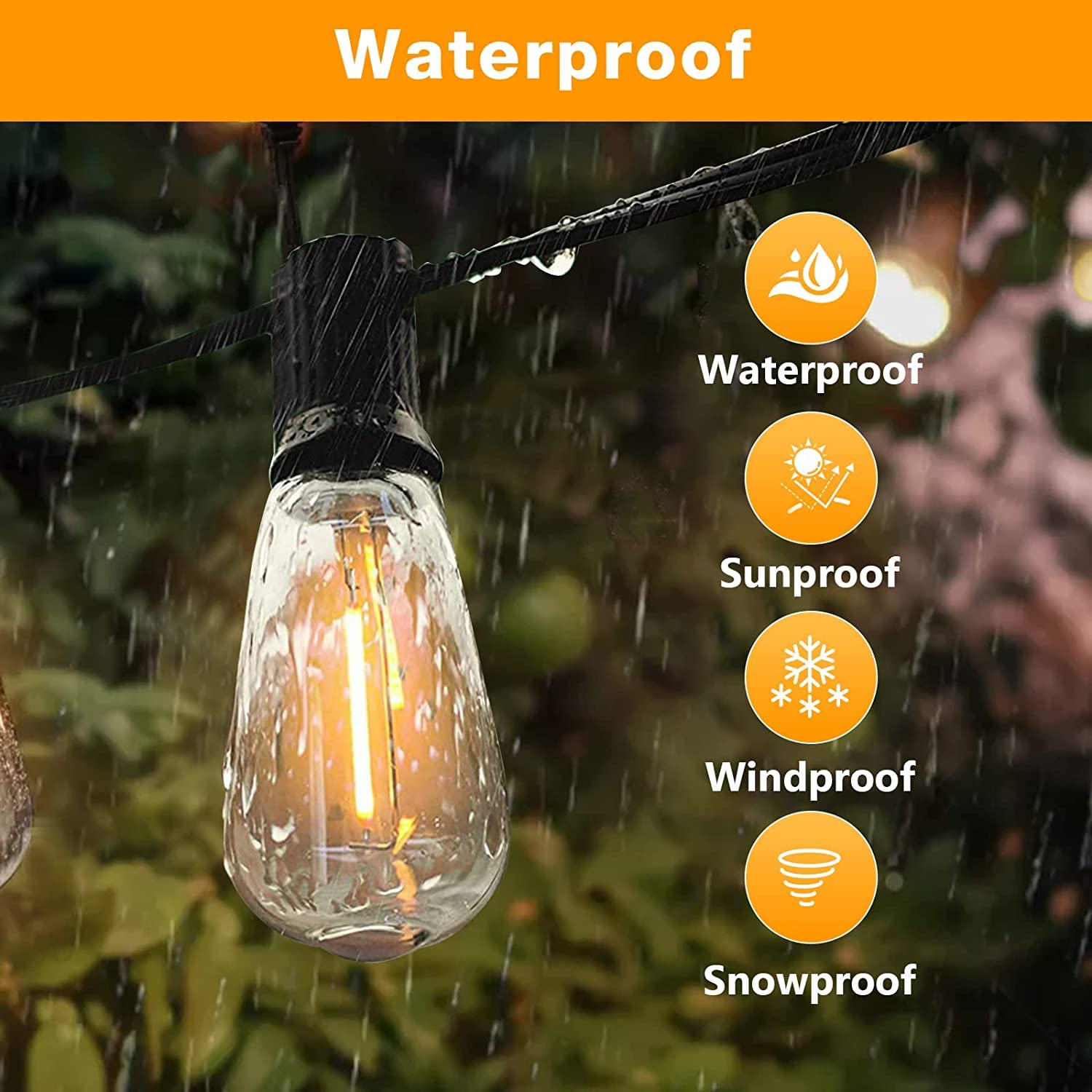 60FT LED Outdoor Patio Lights Waterproof with 30+2 Vintage Bulbs 2700K Hanging Edison String Lights