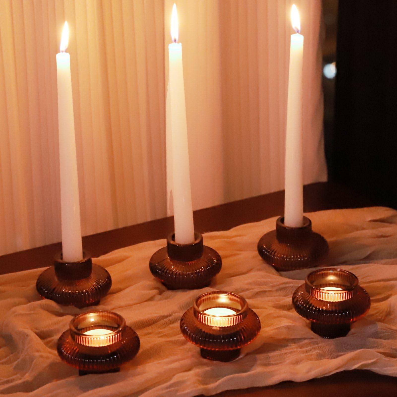 Brown Candlestick Holders Set of 6