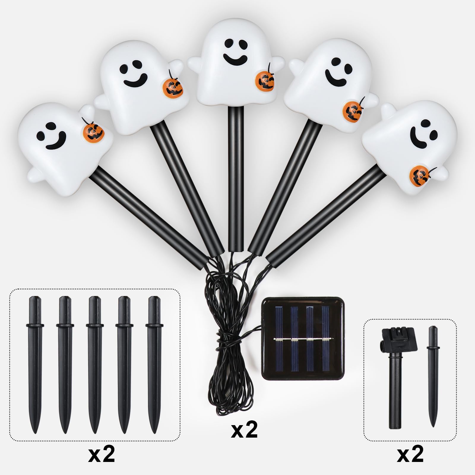 10 Pack Solar Halloween Ghost Pathway Lights, Ghost Stake Lights with Pumpkin Design