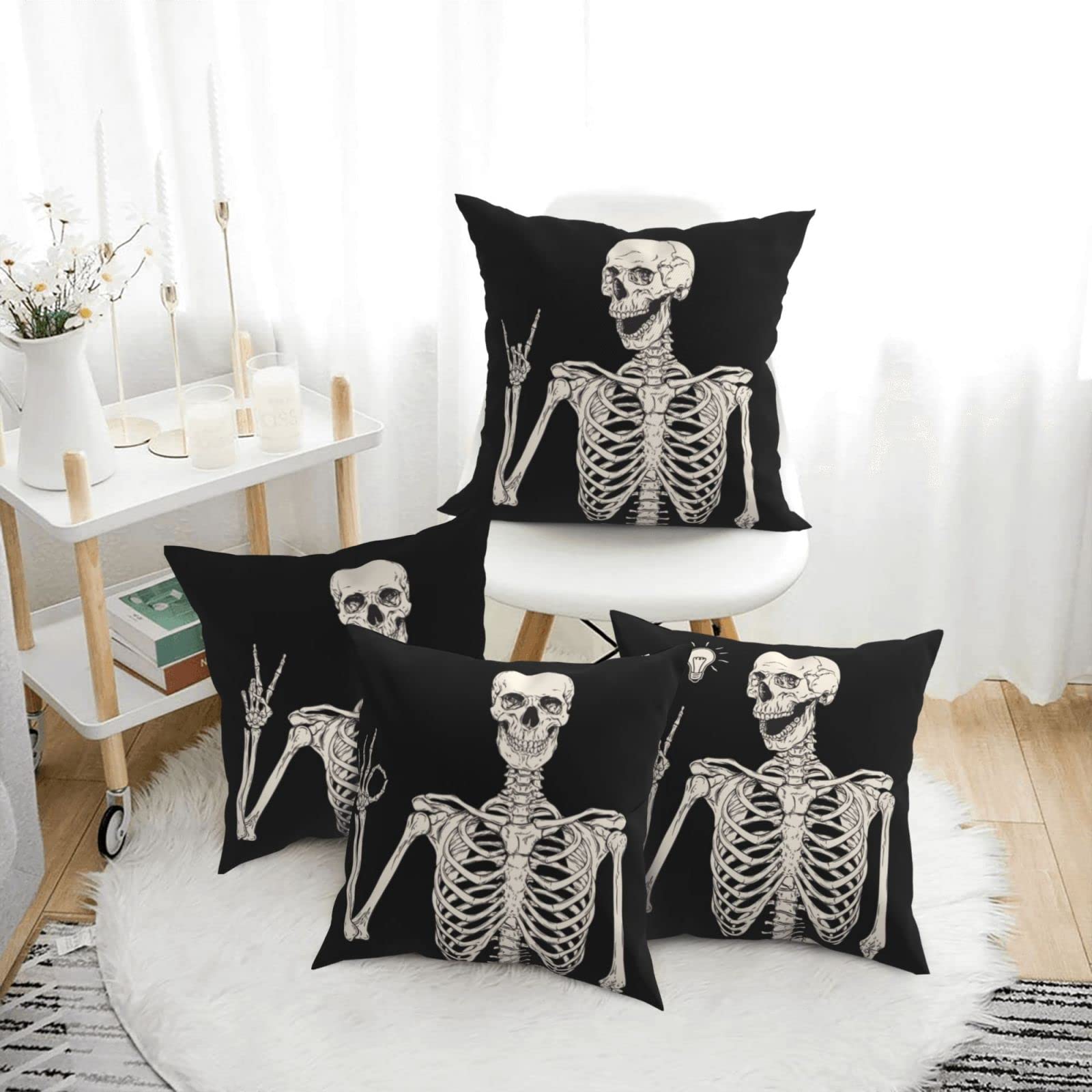 Set of 4 Skeleton Throw Pillow Covers - Halloween throw pillows