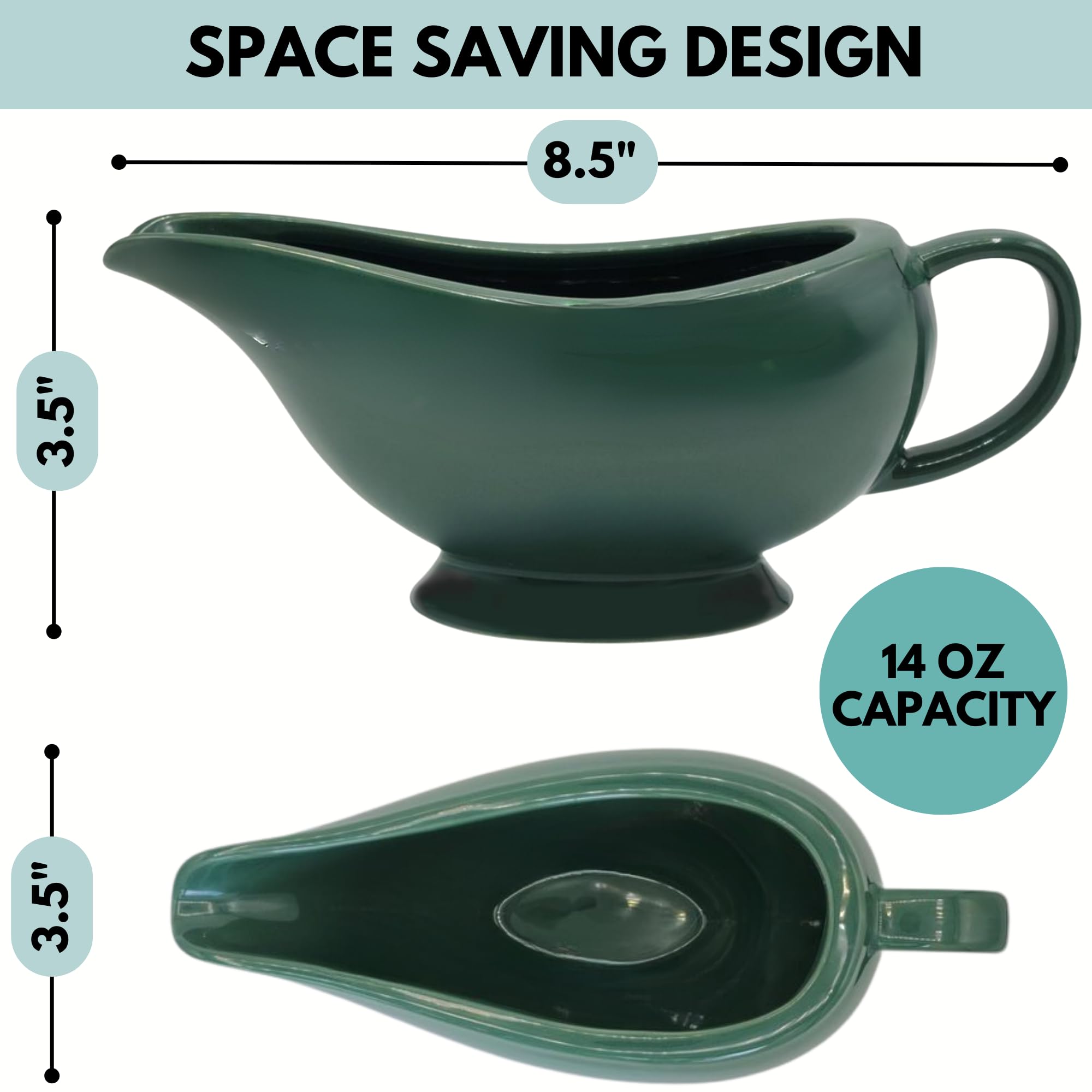 14oz Elegant Ceramic Gravy Boat Emerald Green