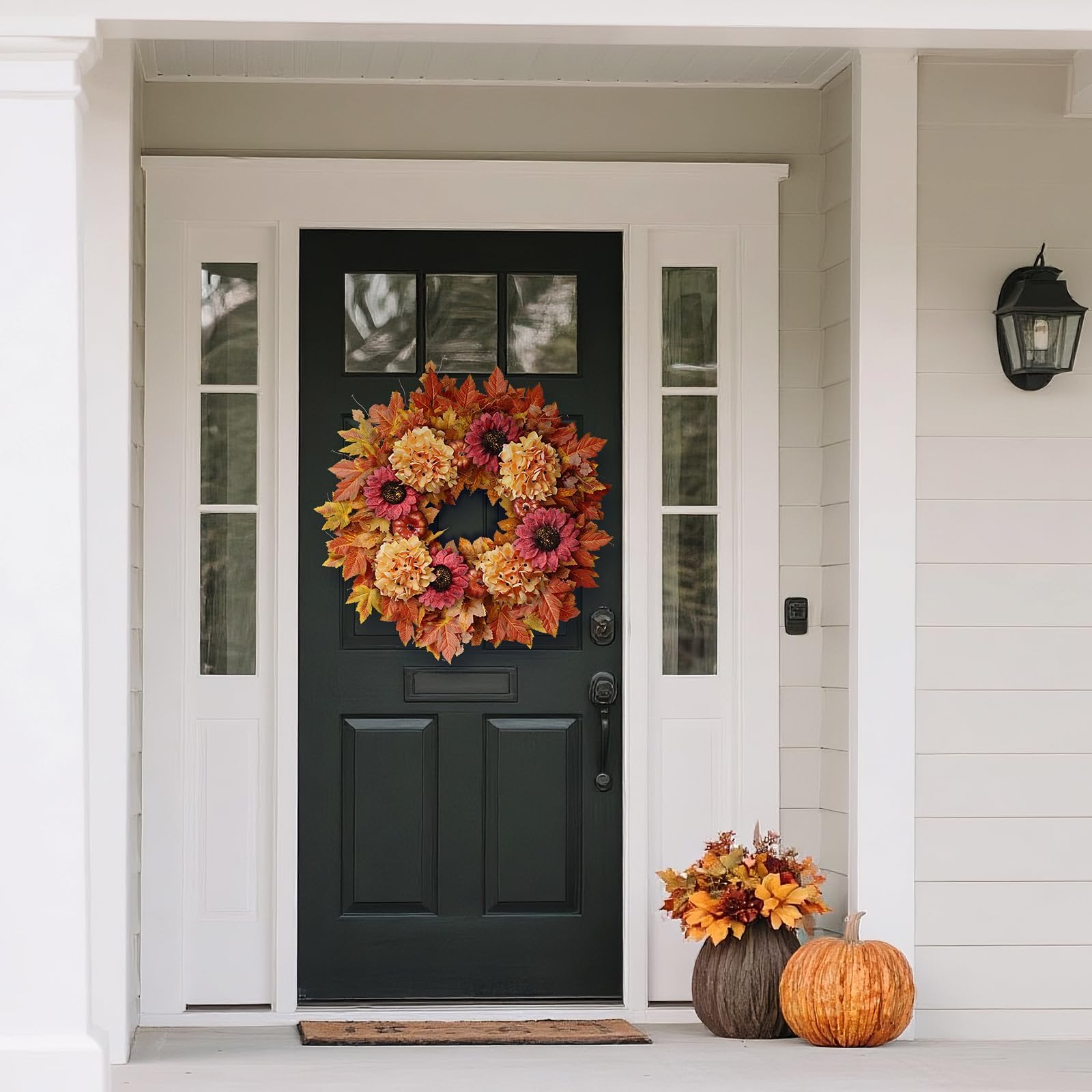 28'' Large Fall Wreath with Artificial Maple Leaves & Faux Sunflower Indoor/Outdoor