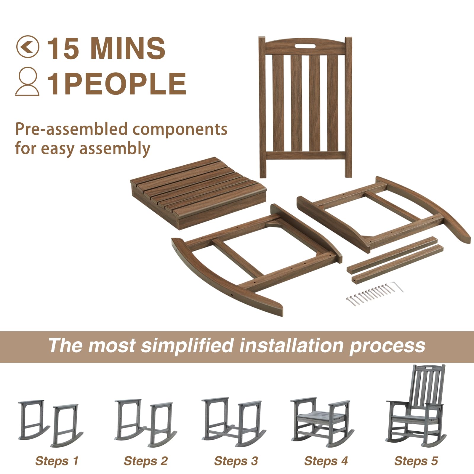 Set of 2 Outdoor Rocking Chairs - easy to assemble quickly