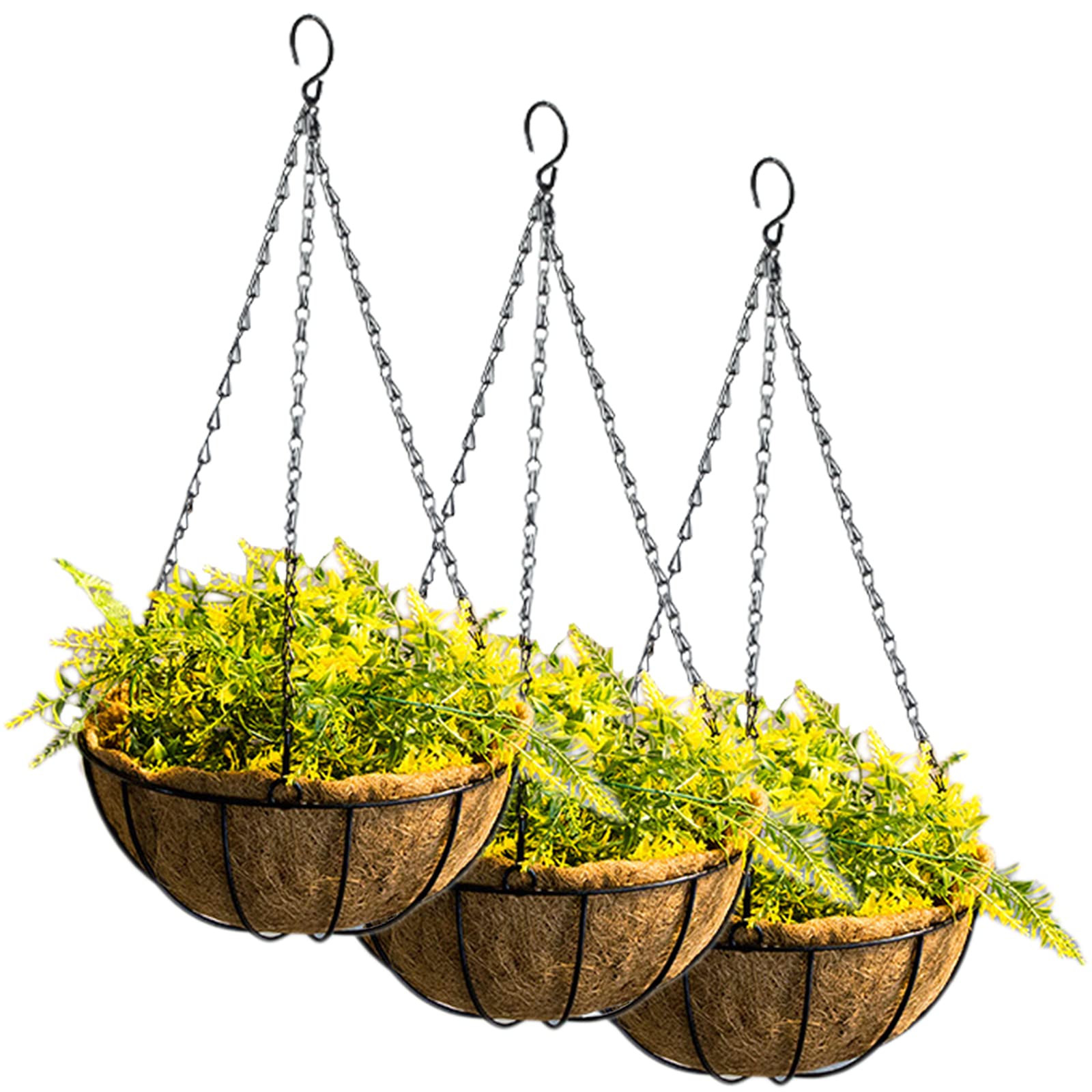 3 Pack 10" Metal Hanging Flower Baskets with Coco Fiber Liners