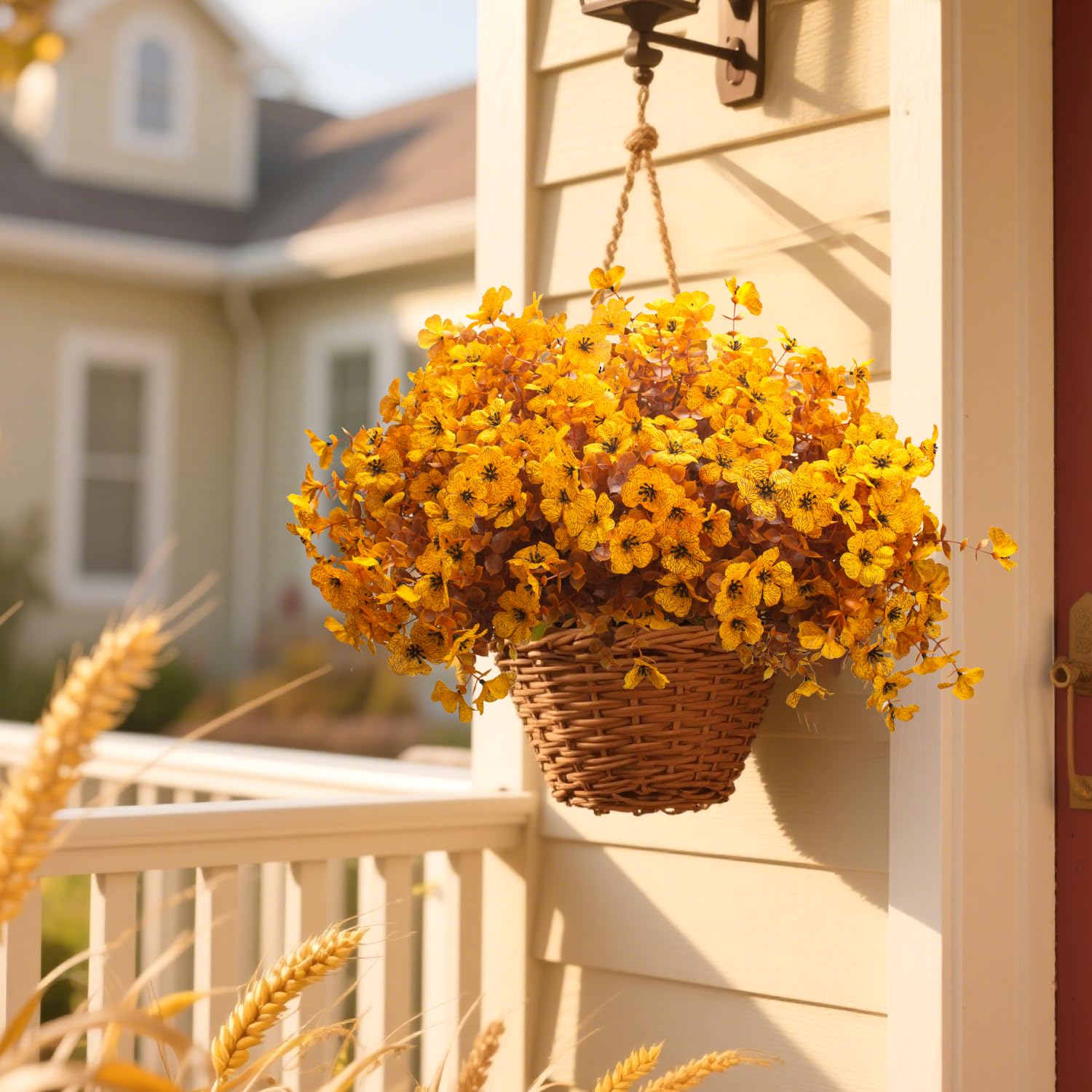 16 Bundles Fall Yellow Artificial Fall Mums Outdoor UV Resistant Fake Silk Plants