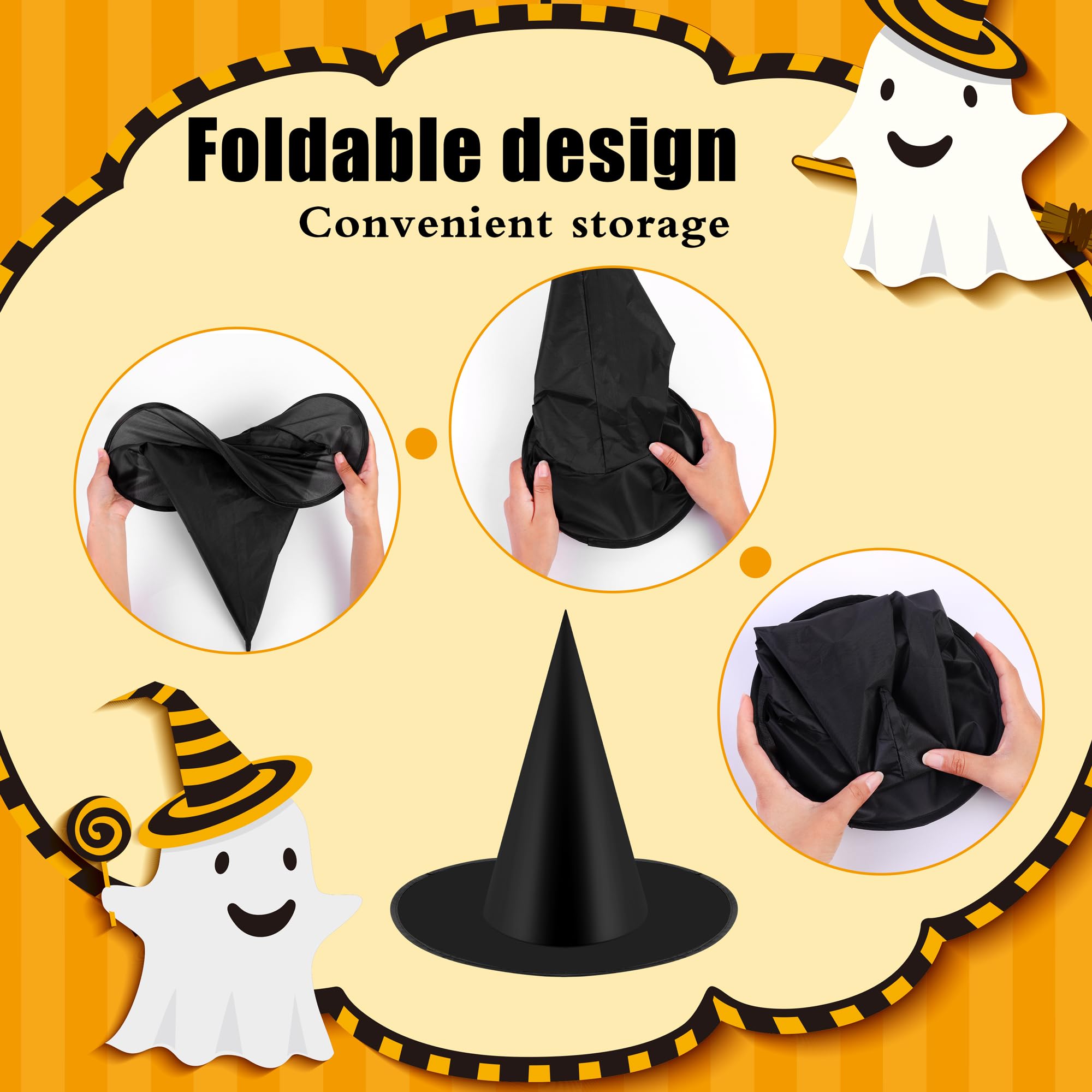 12 Pieces Halloween Costume Witch Hat with 100 Yards Hanging Rope for Halloween Yard Decoration