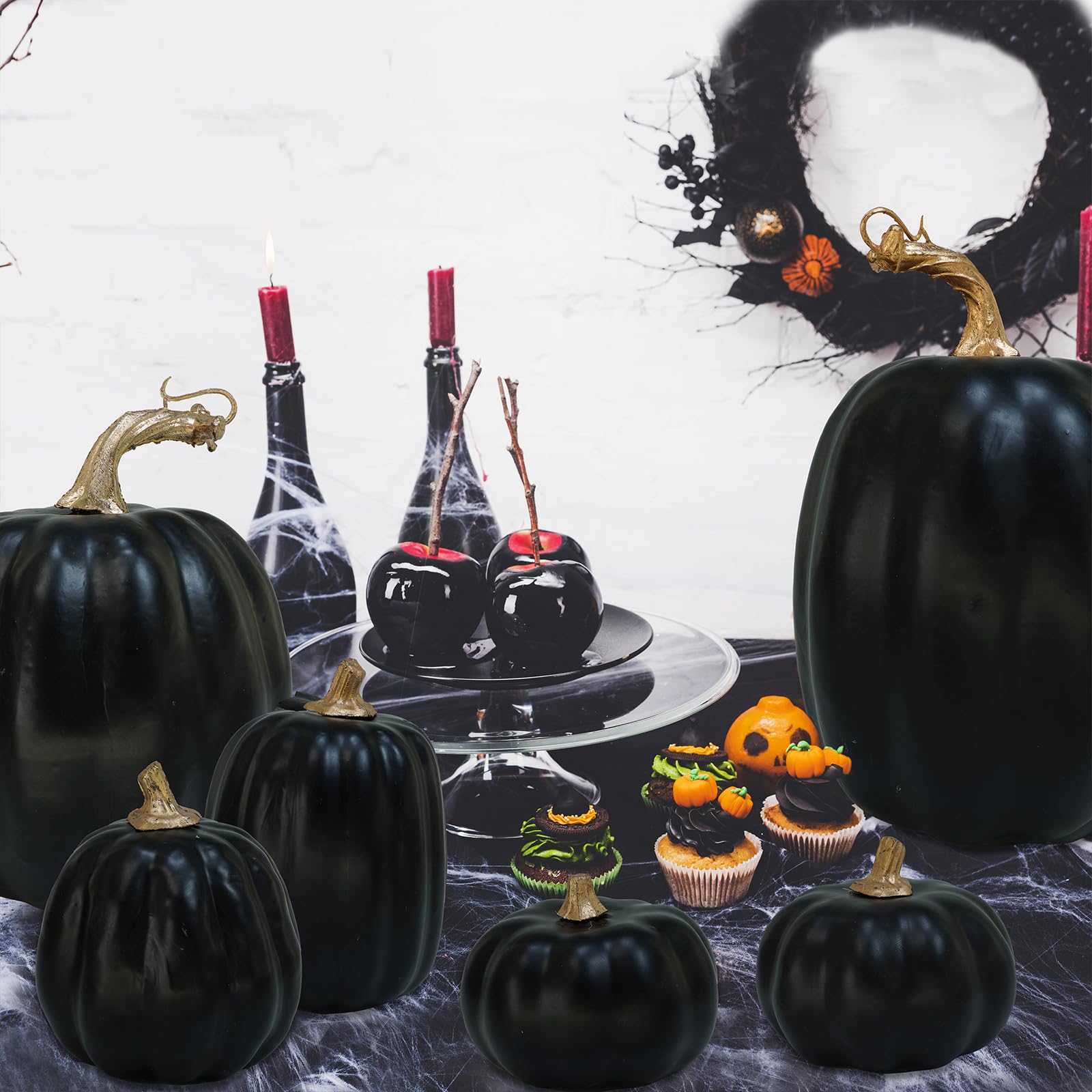 10 Pcs Assorted Artificial Black Faux Pumpkins