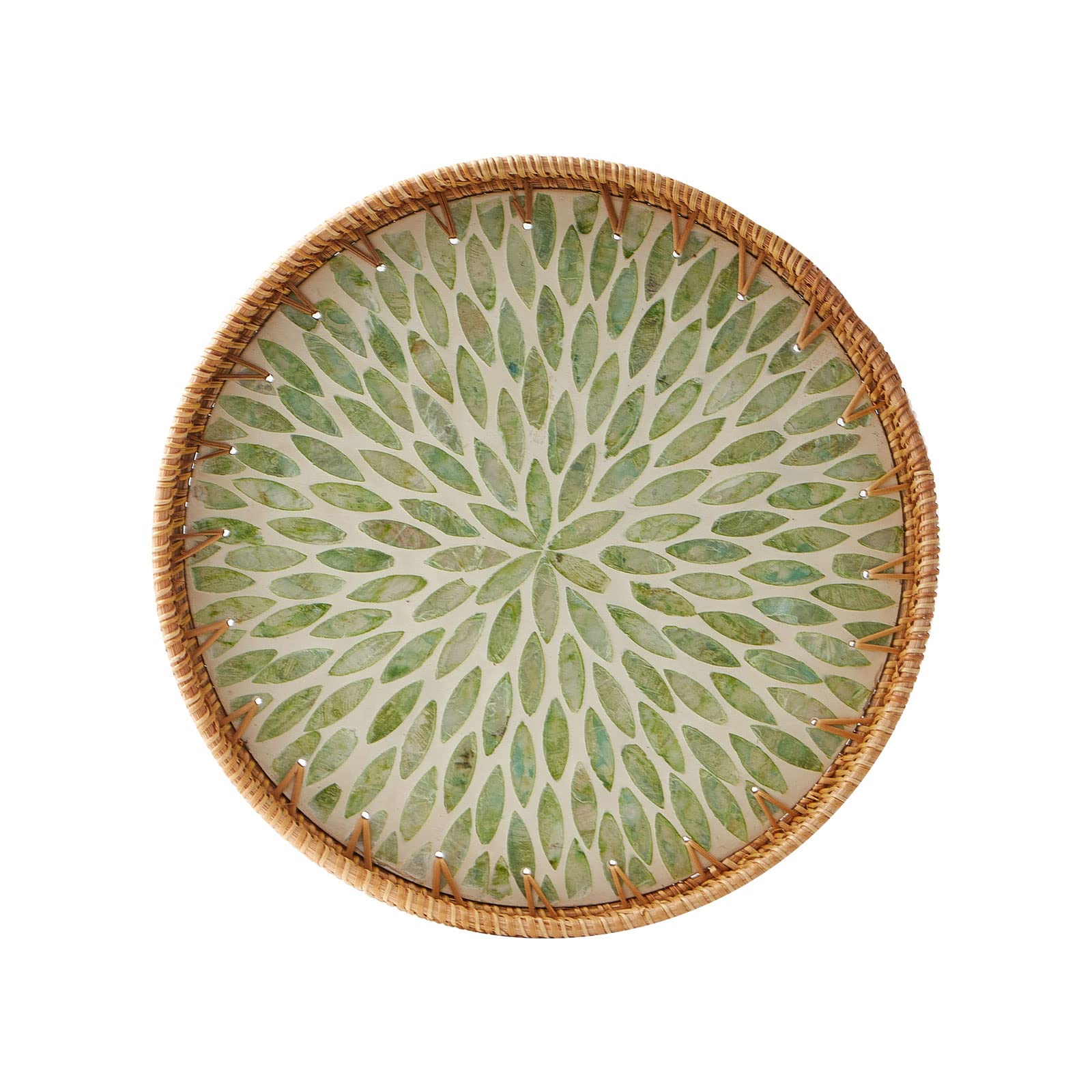 Round Rattan Tray with Pattern Inlay