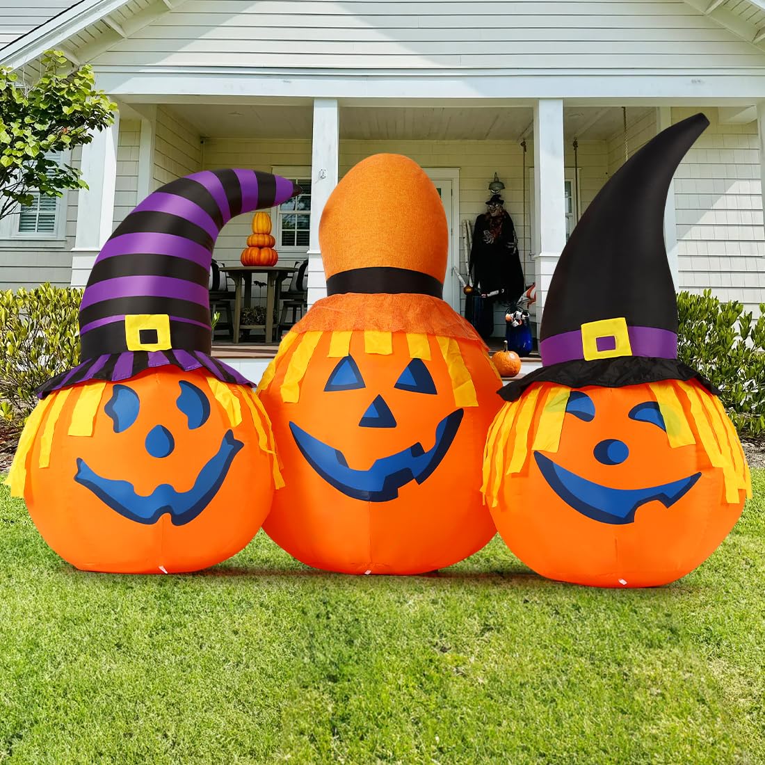 6.5 FT Halloween Inflatables Outdoor Pumpkin Combo with Wizard Hat