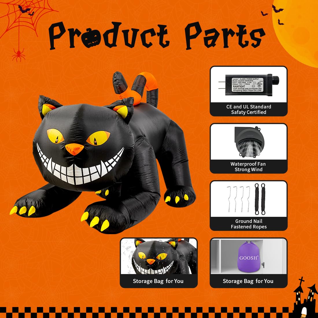 6FT Black Cat with Shakable Head Inflatable