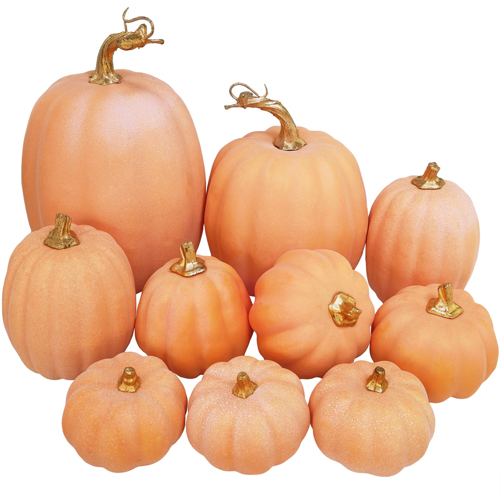 10 Pcs Assorted Artificial Light Orange Faux Pumpkins