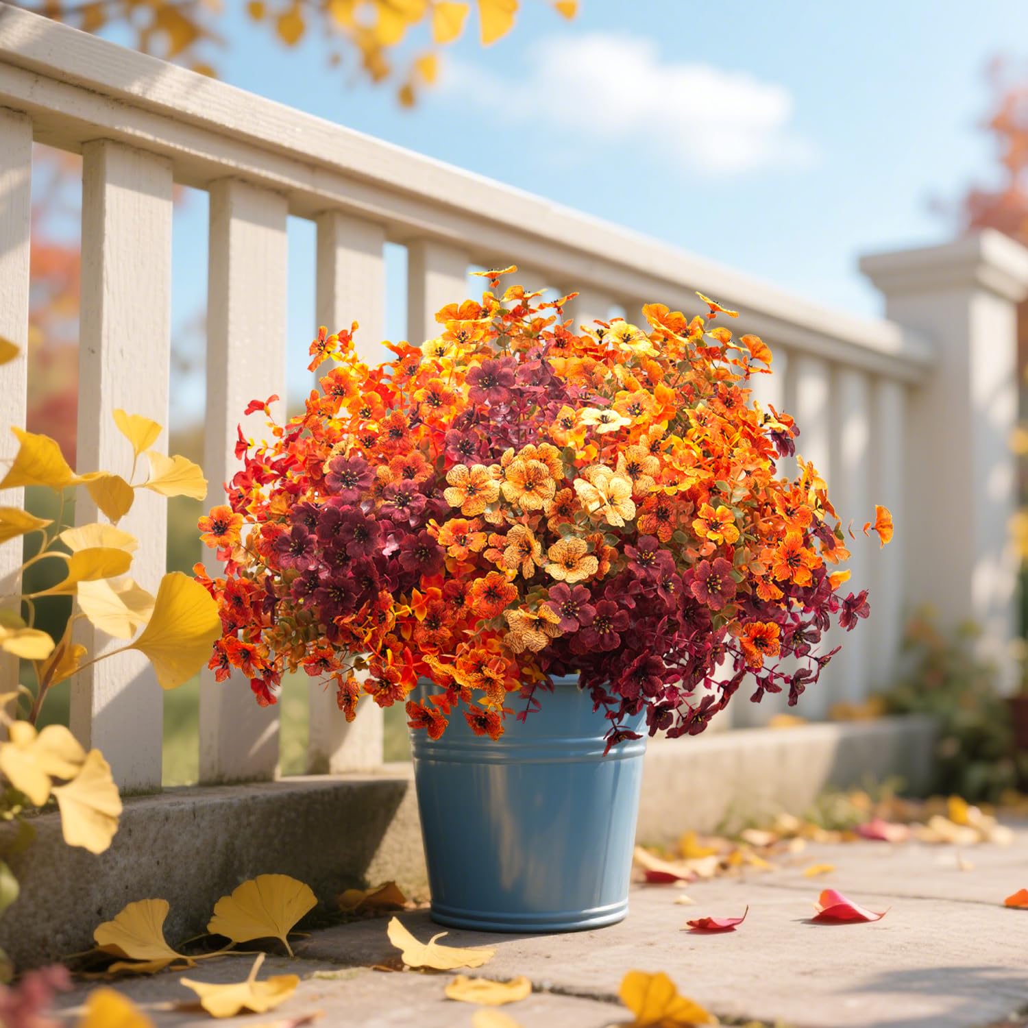 16 Bundles Artificial Fall Flowers Colorful No Fade Fall Mix Indoor/Outdoor