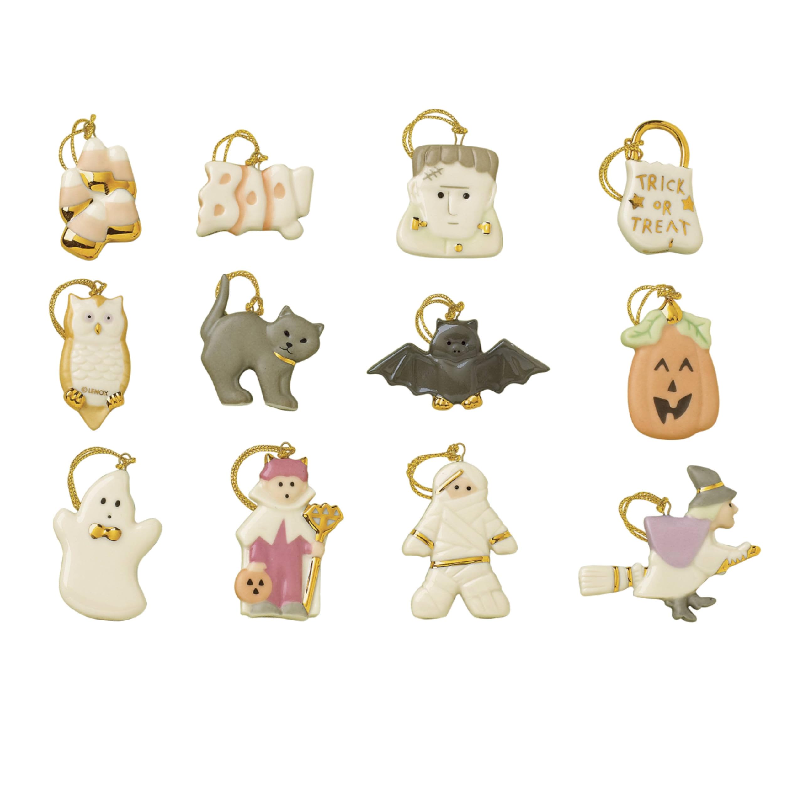 Trick Or Treat 12-Piece Mini Porcelain Hand Painted Ornament Set