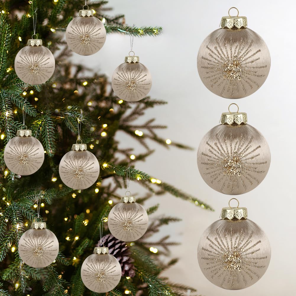 12 pcs 3.15 inch Large Champagne Christmas Tree Ornaments Set