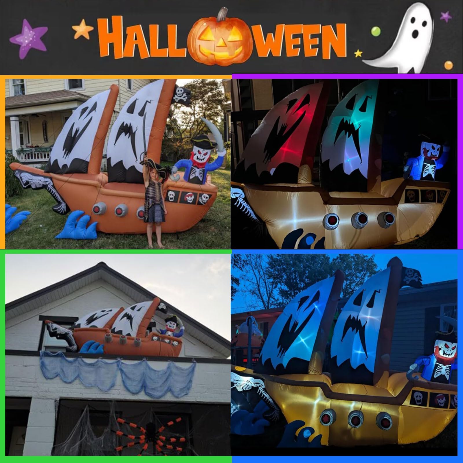 10FT Length Halloween Inflatable Pirate Ship and Pirate Skeleton