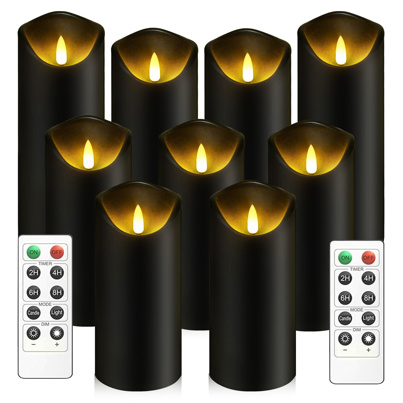 Flickering Flameless Candles, Battery Operated, Set of 9 (Black)