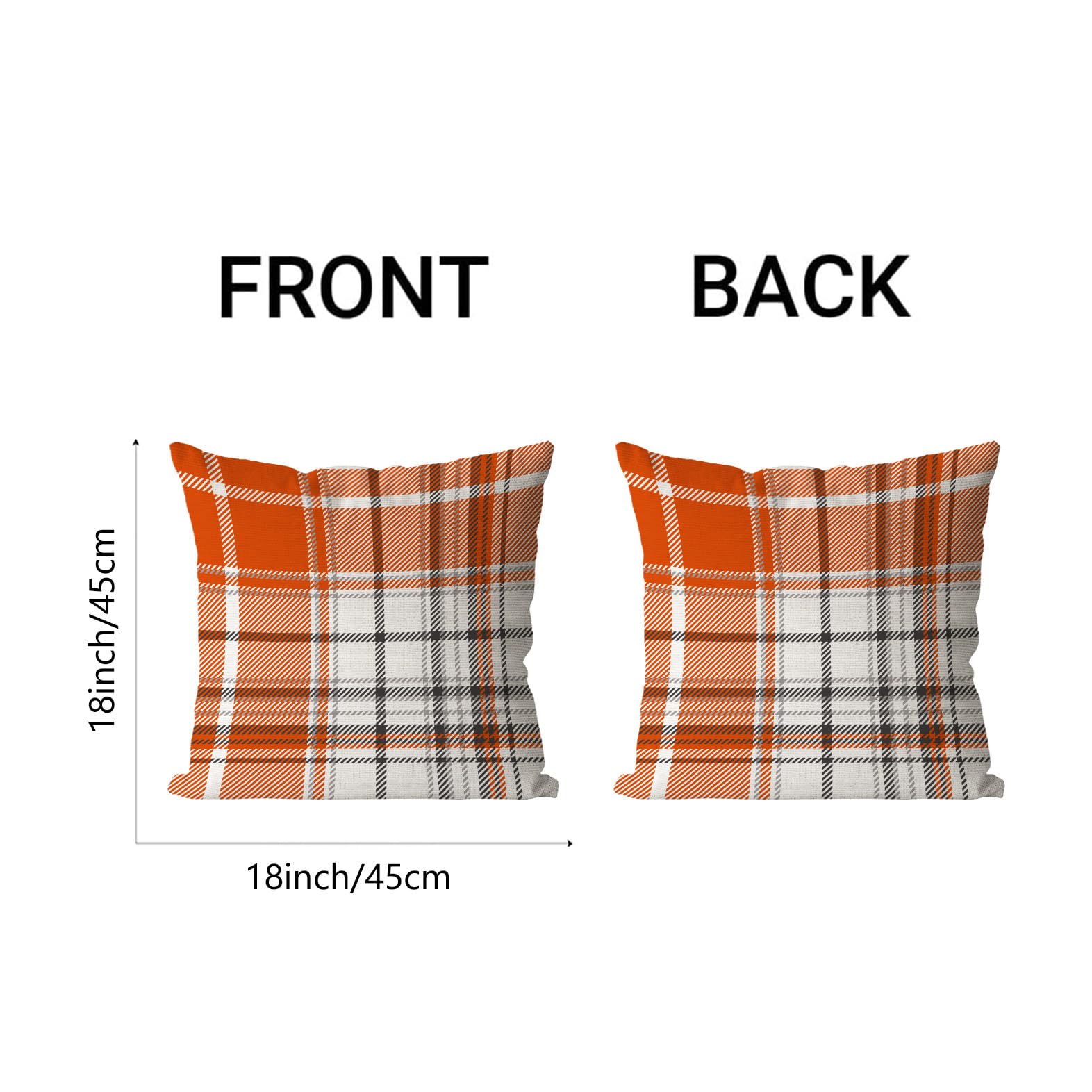 Set of 2 Fall Pillow Covers Autumn Decorative Throw Pillow Cases 18x18 Inch Orange Plaid