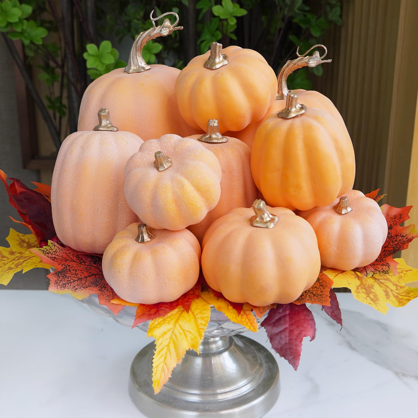 10 Pcs Assorted Artificial Light Orange Faux Pumpkins