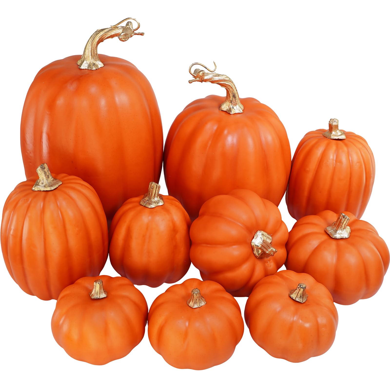 10 Pcs Assorted Orange Artificial Pumpkins