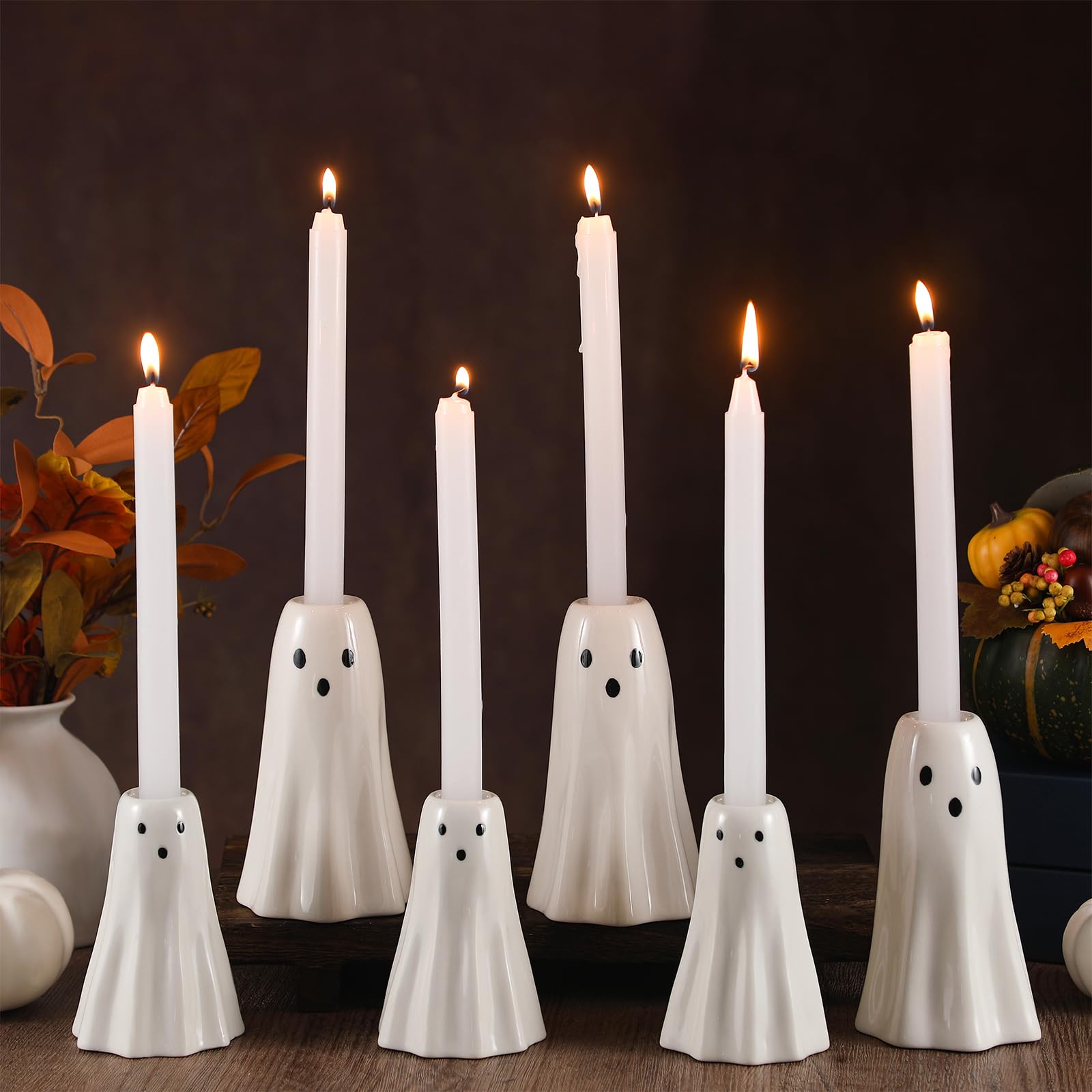 6 Pcs Halloween Ghost Candlestick Holders Ceramic