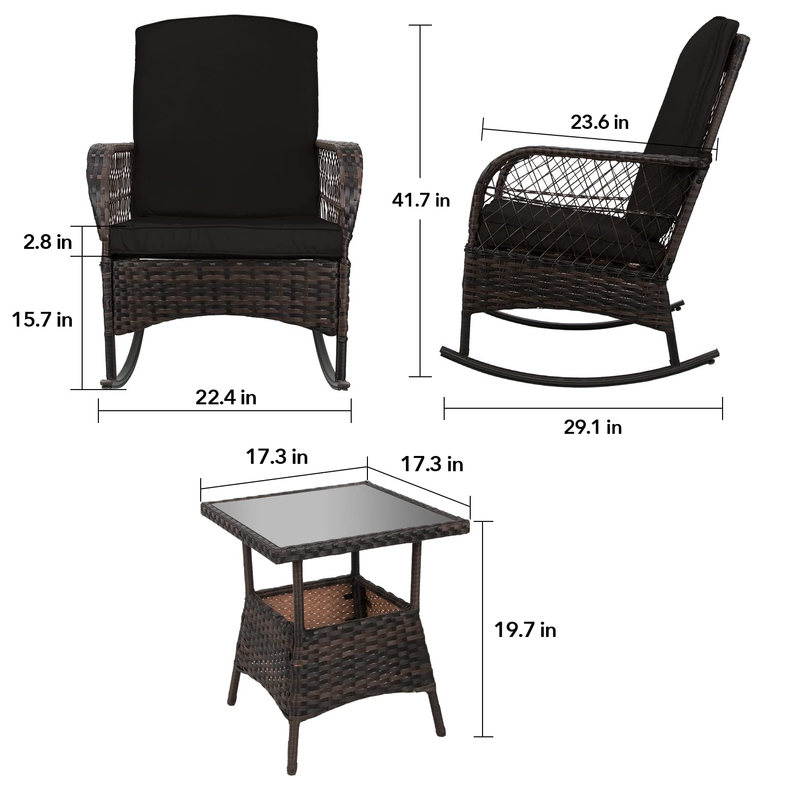 rocking chair and table set dimensions