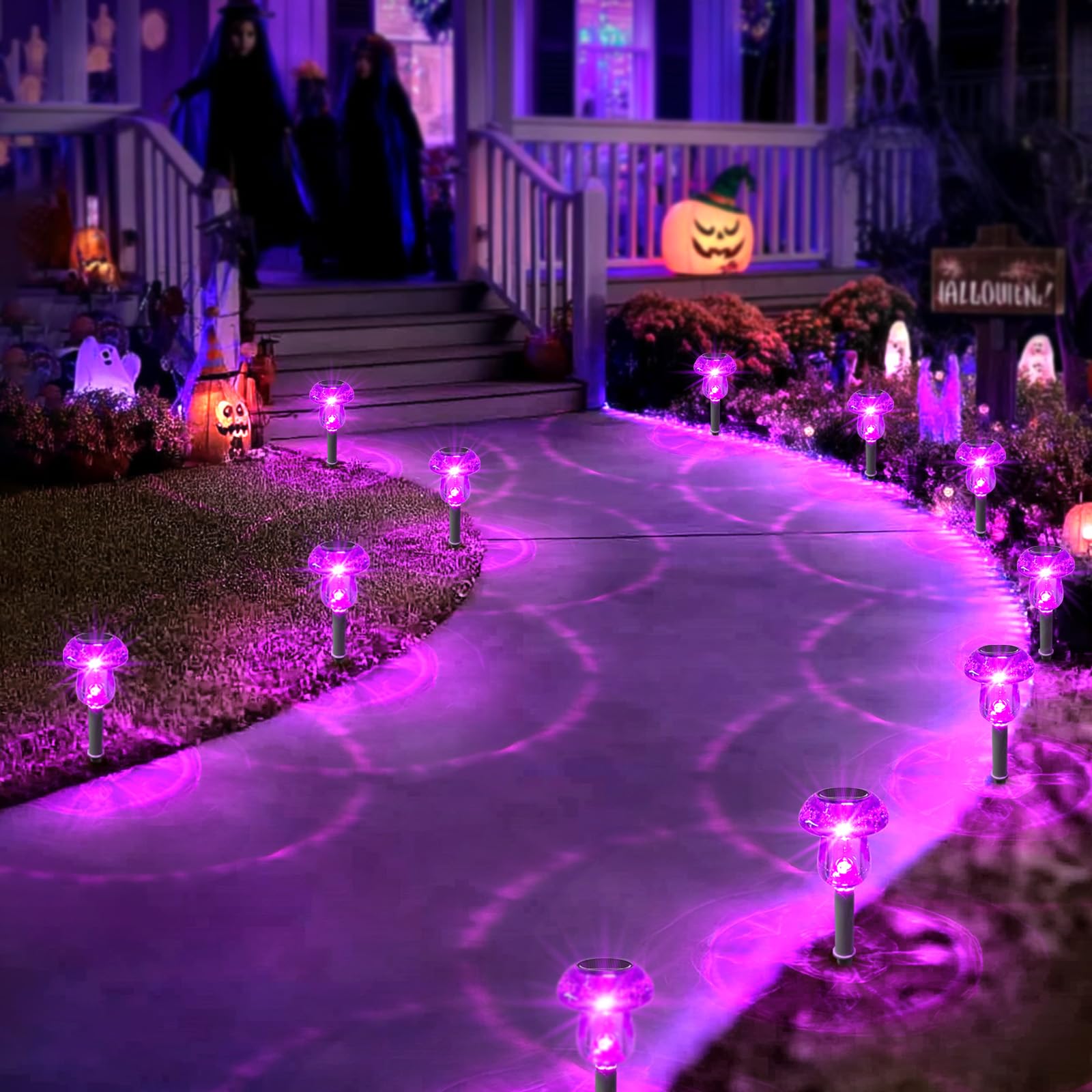 8 Pack Purple Mushroom Solar Lights Outside Waterproof