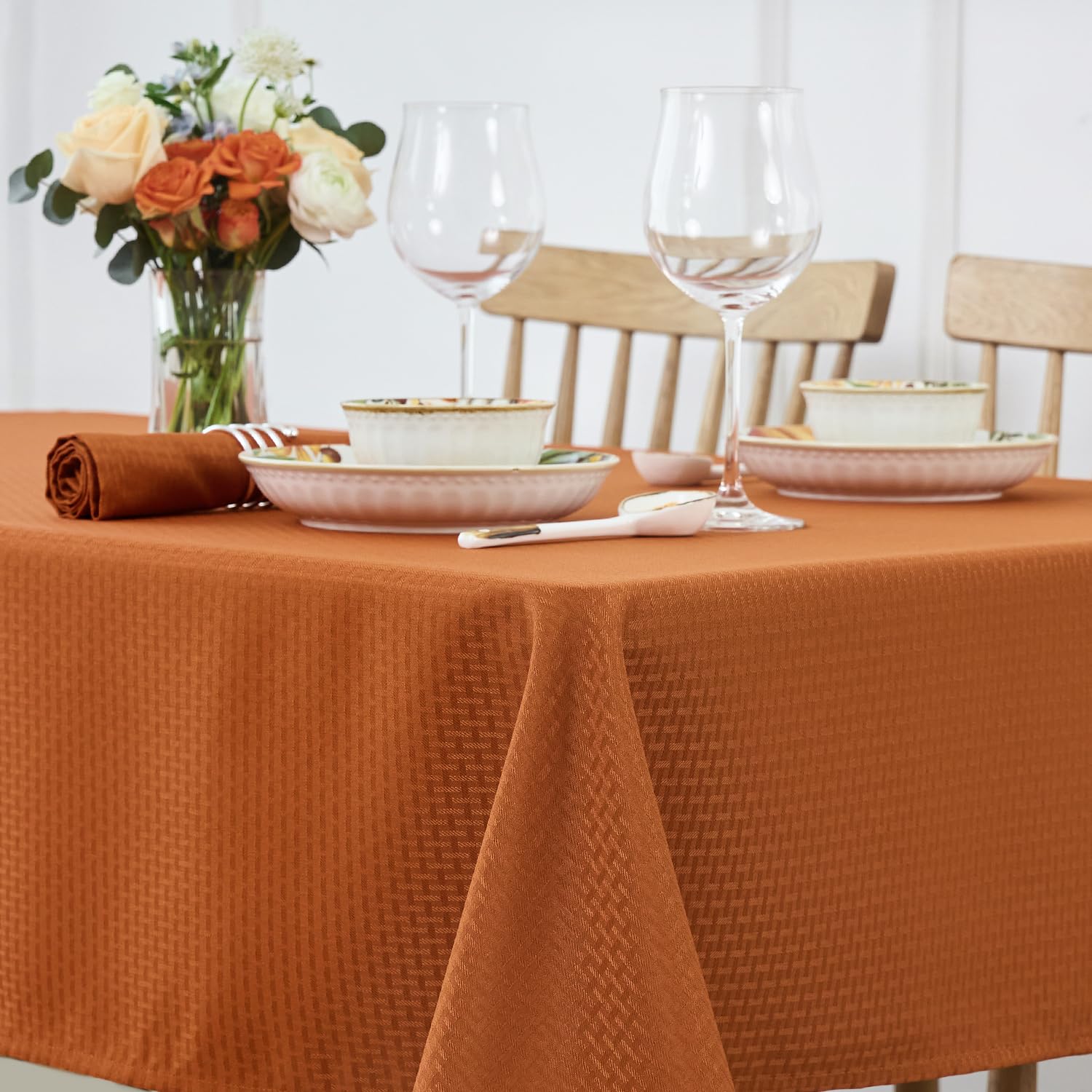 Rectangle Textured Tablecloth in Fall Rust Color