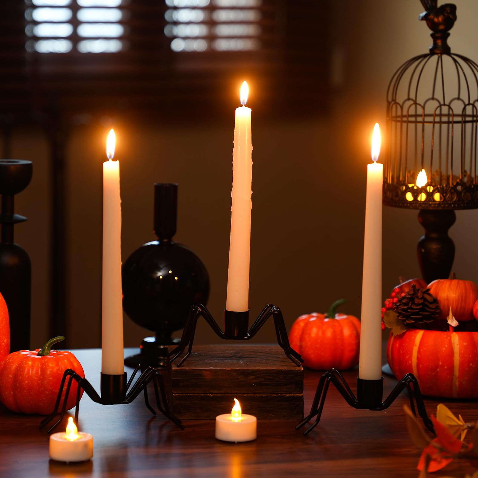 3 Pack Black Spider Taper Metal Candlestick Holders Halloween