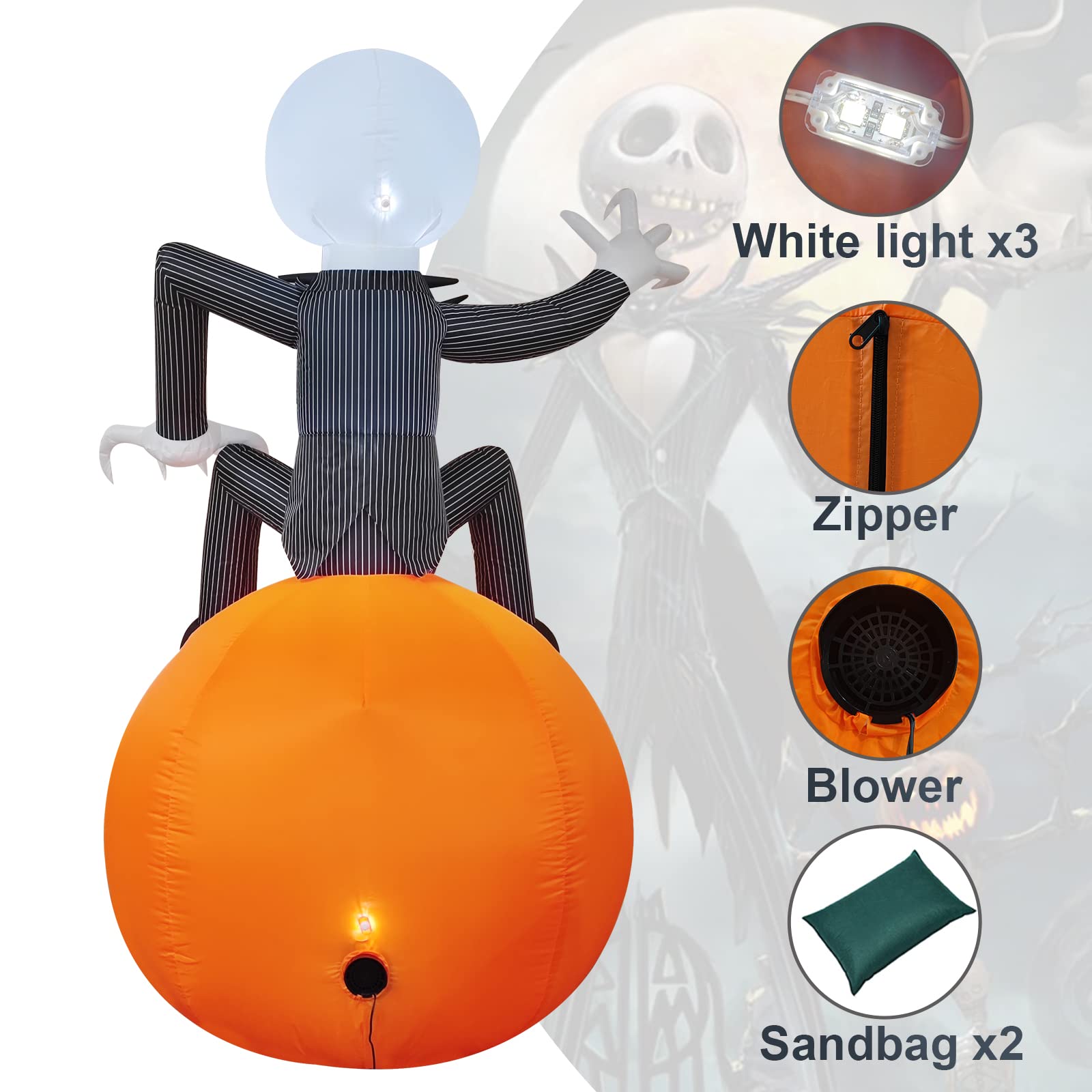 6 Ft Skeleton on Jack O' Lantern Halloween Inflatable