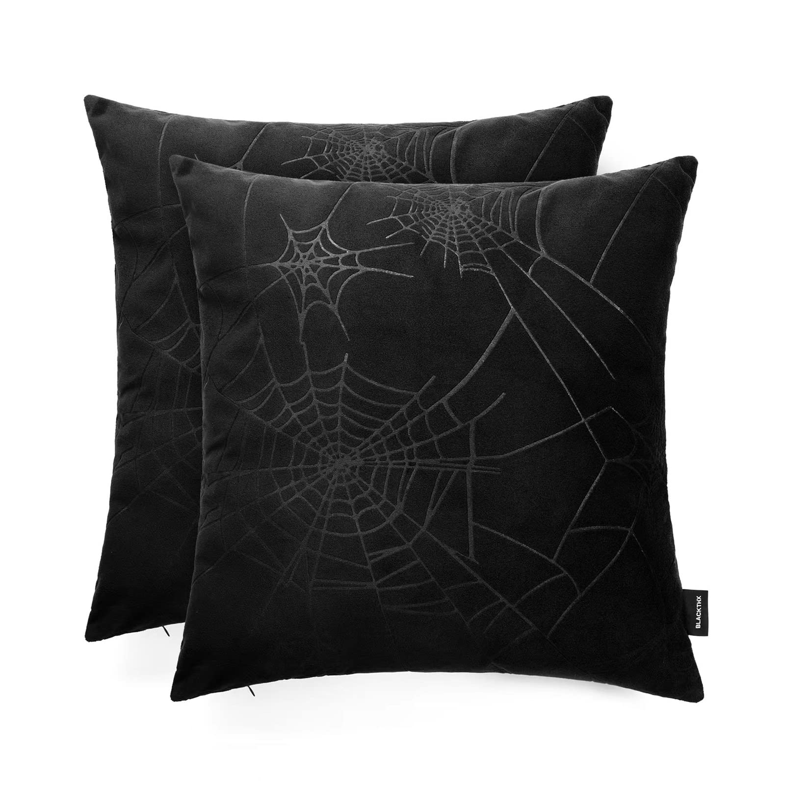 Pack of 2 Black Gothic Pillow Covers with Spider Web Design 20x20 Inches