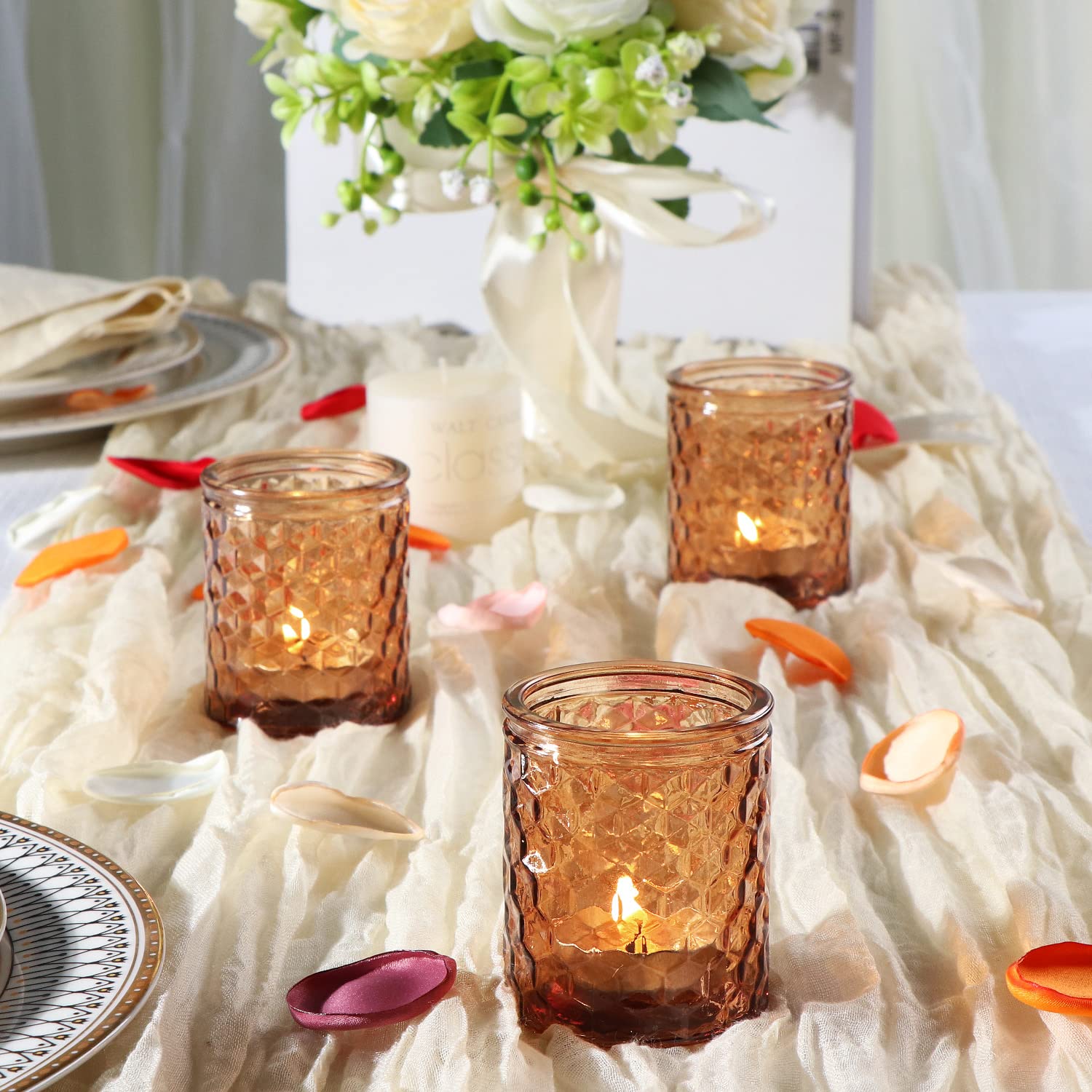 12pcs Amber Votive Candle Holders