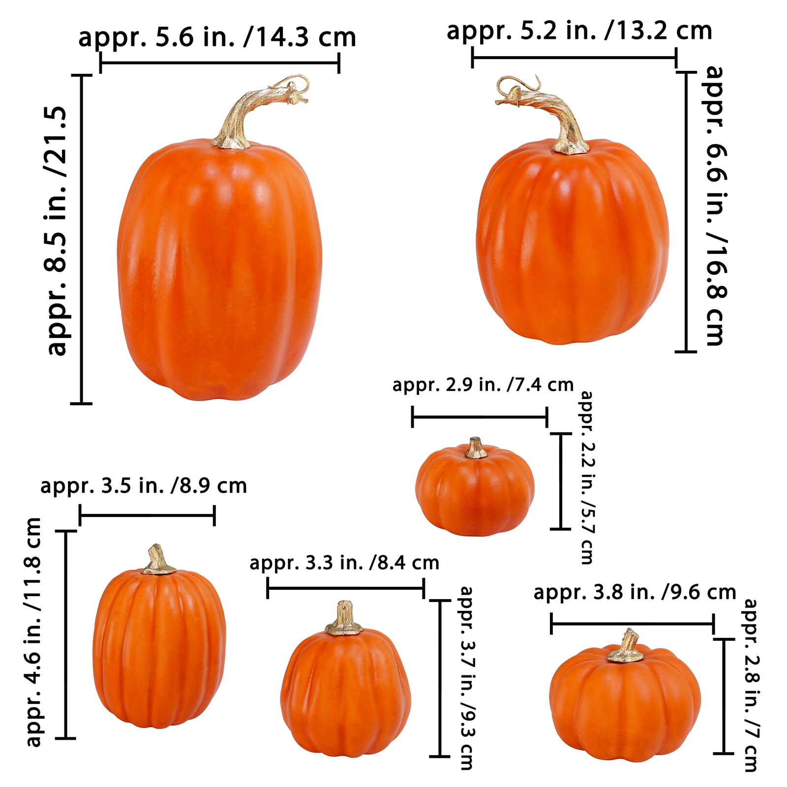 10 Pcs Assorted Orange Artificial Pumpkins