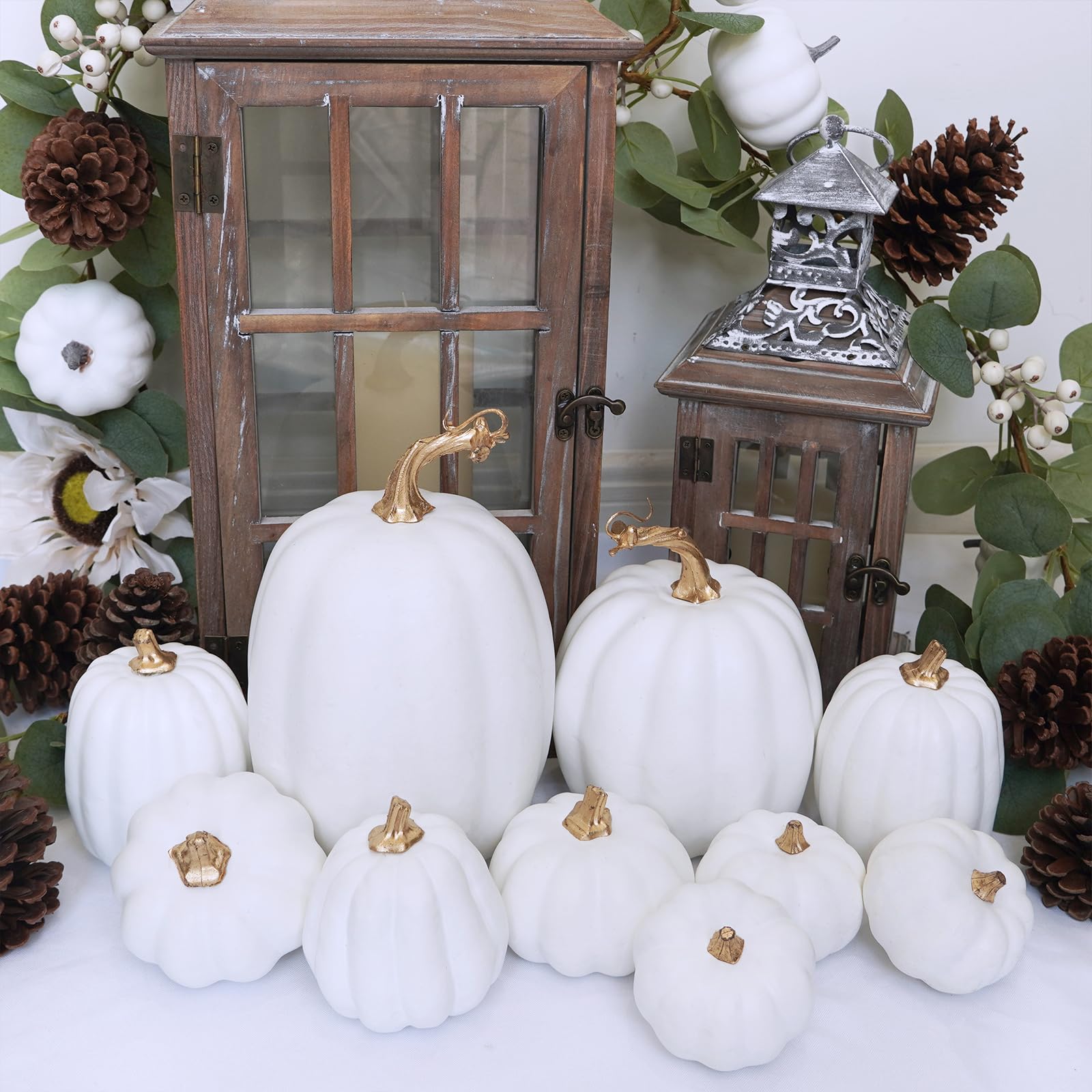 10 Pcs Assorted White Artificial Pumpkins