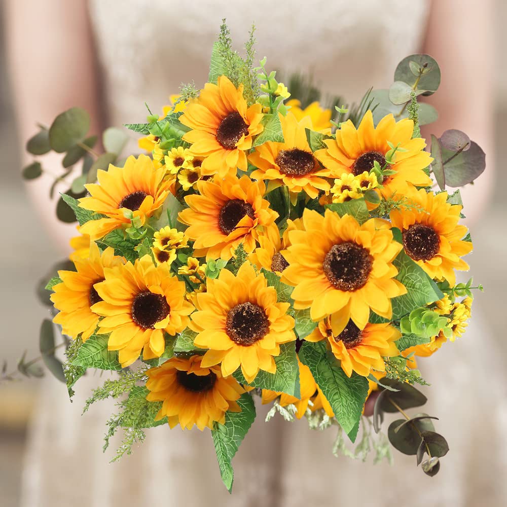 Artificial Sunflower Bouquets, 2 Bunches Fake Flowers Indoor/Outdoor