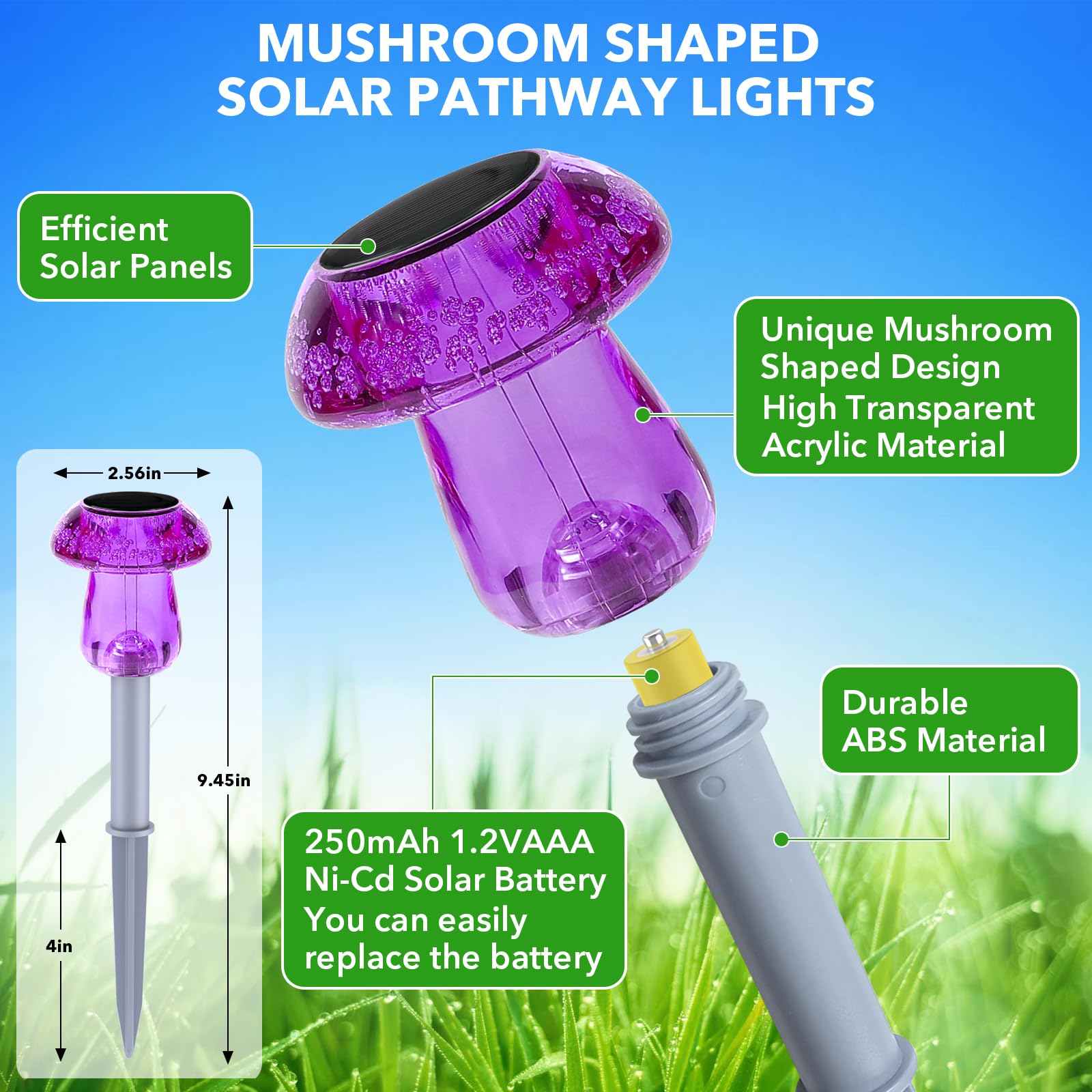 8 Pack Purple Mushroom Solar Lights Outside Waterproof